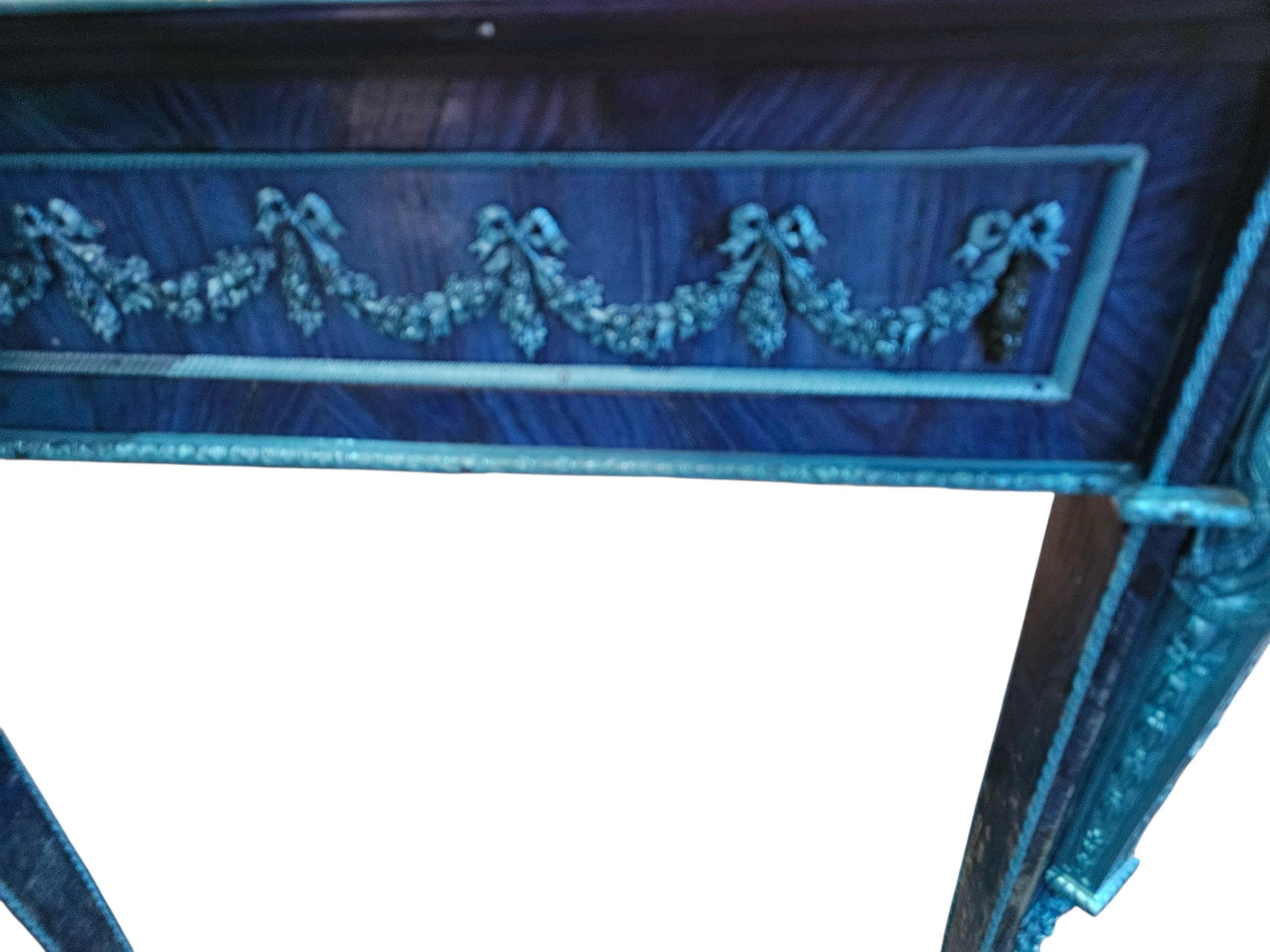 Louis XV1 Style French Writing Desk
In the Manner of Francois Linke
Finished on Both sides so could also serve as a Centre Table 
Decorated in lovely gilt Bronze Mounts
We have left the original Leather 
