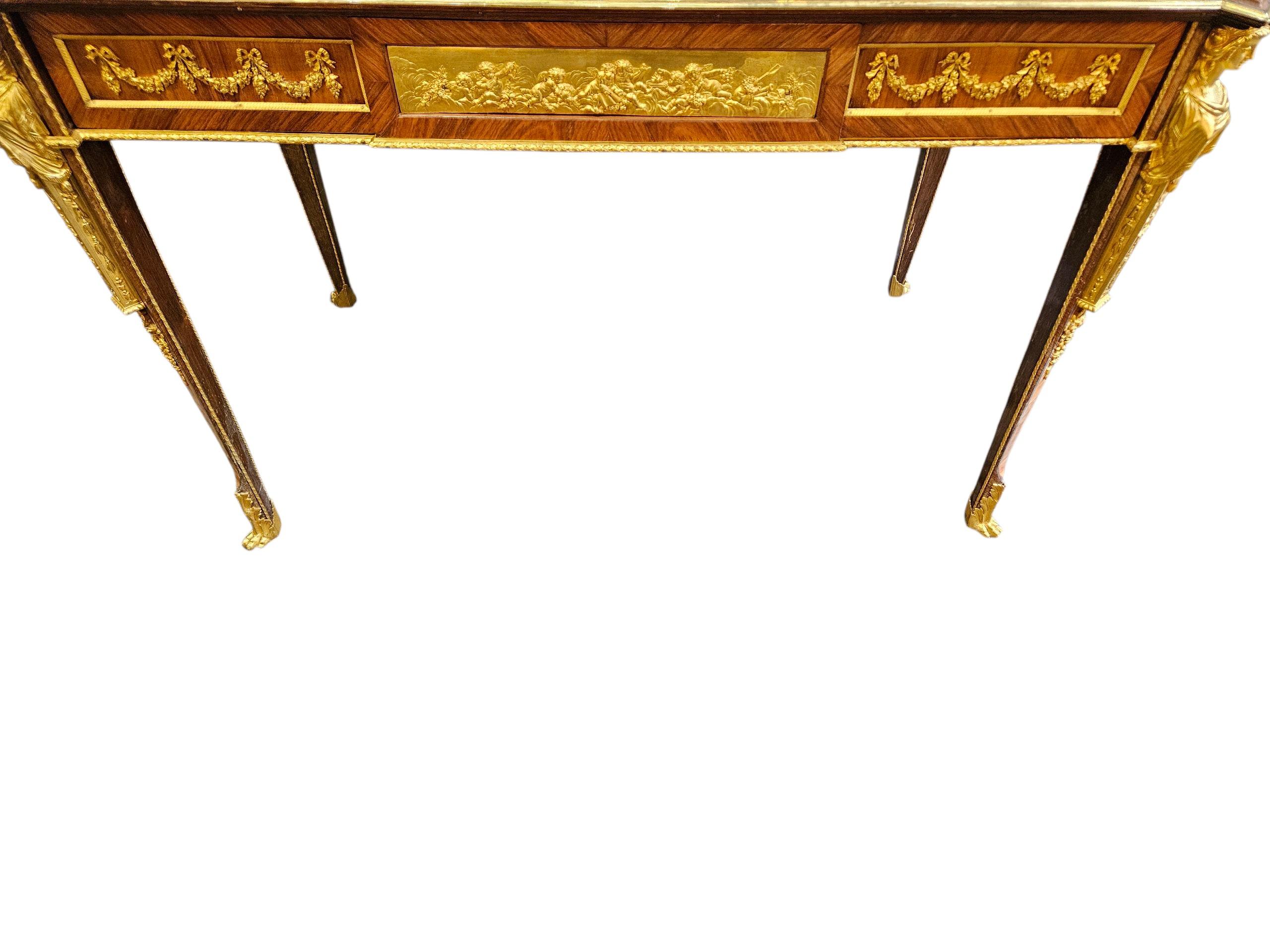 Hand-Crafted C19th French Ormolu Mounted Louis XV1 Style Writing Desk For Sale
