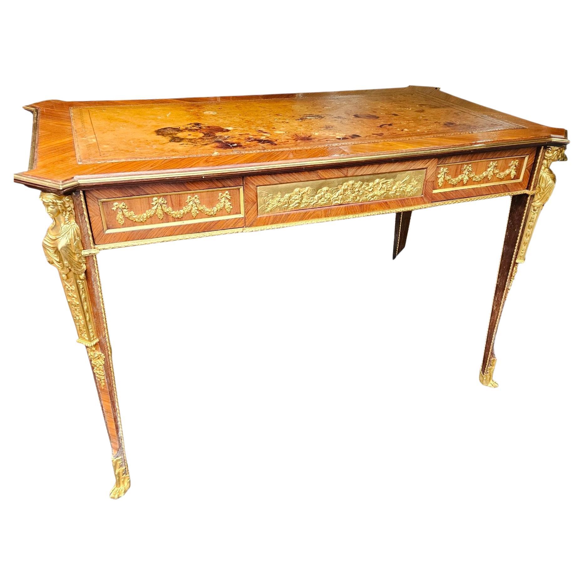 C19th French Ormolu Mounted Louis XV1 Style Writing Desk For Sale