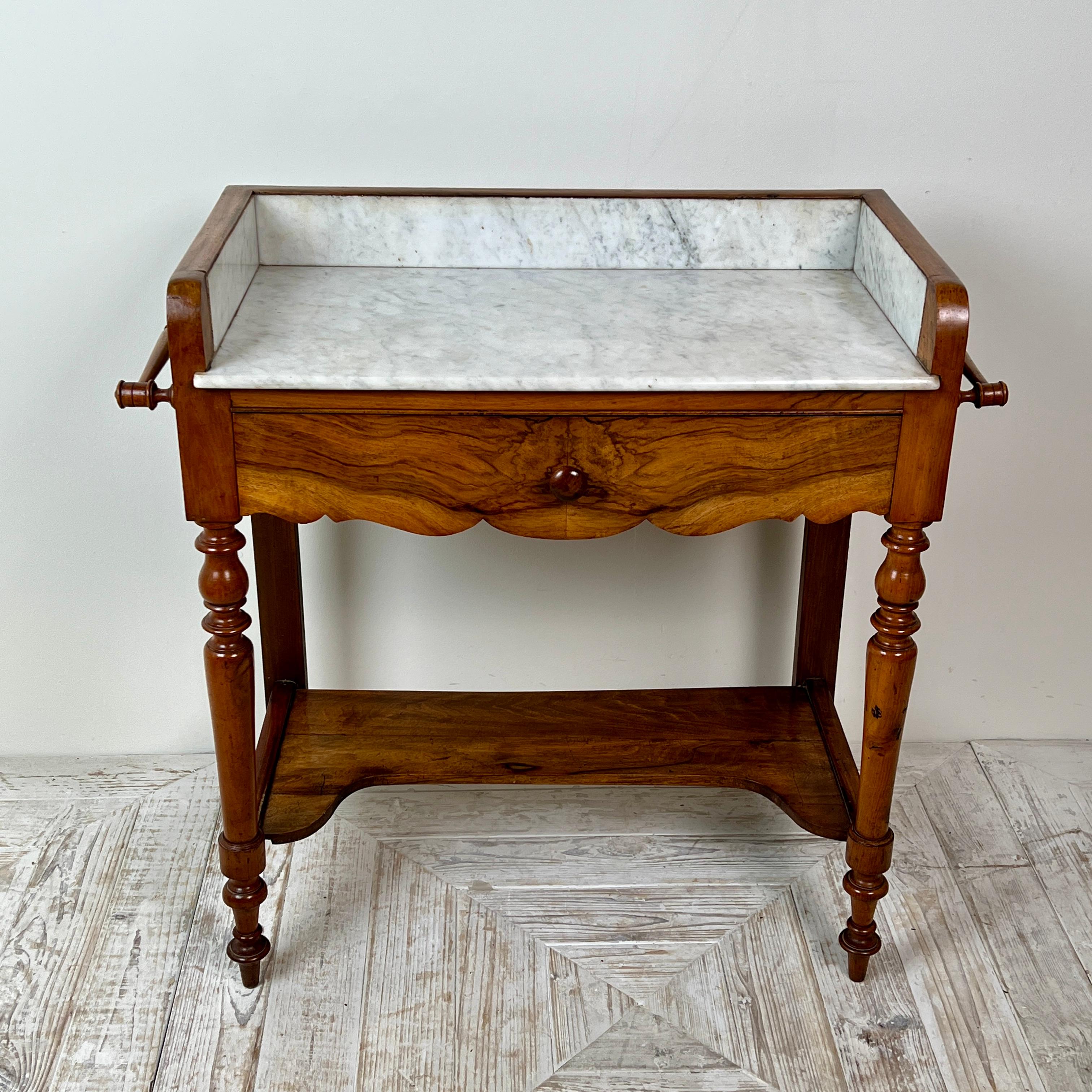 Victorian C19th French Walnut And Marble Washstand Vanity Or Hall Table For Sale