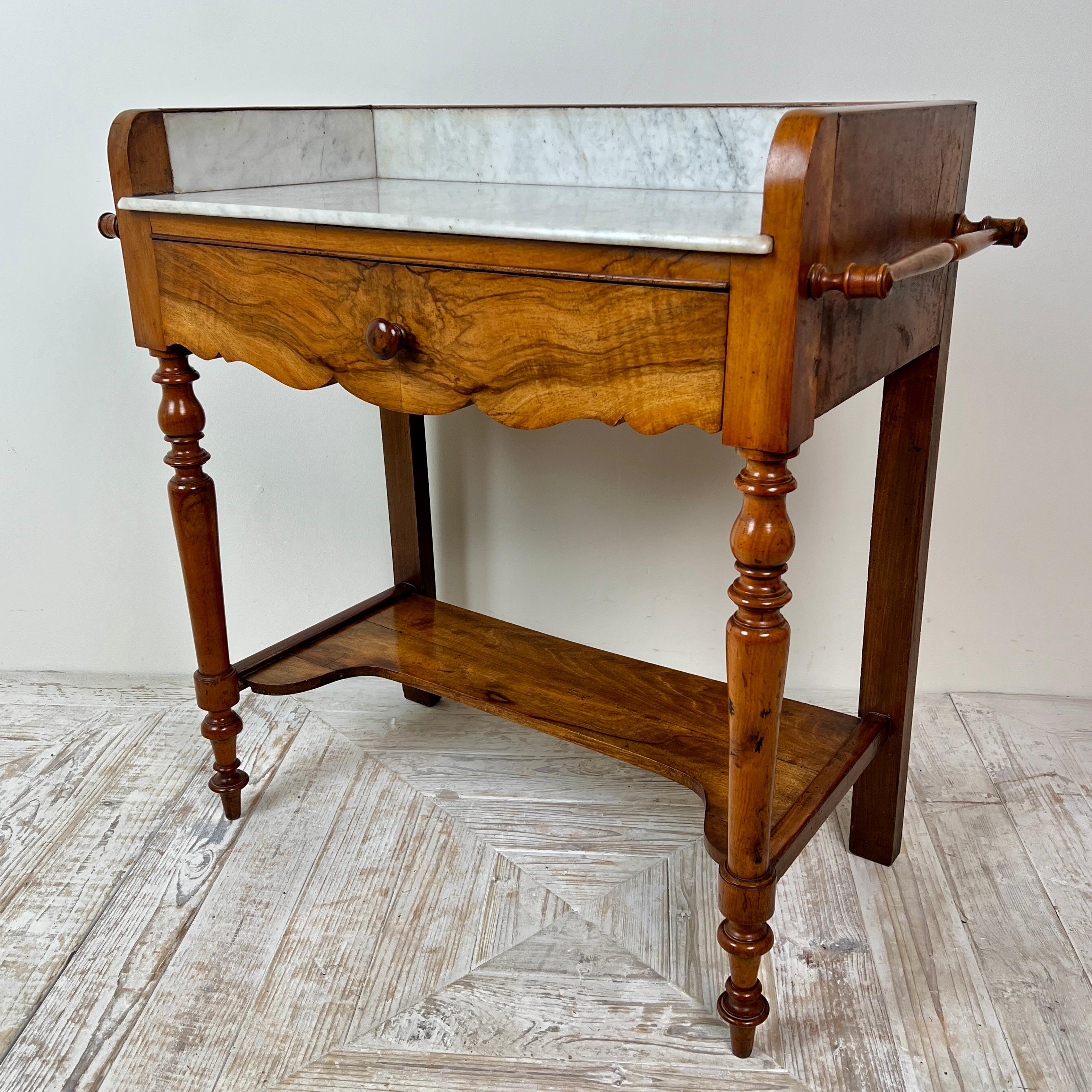 19th Century C19th French Walnut And Marble Washstand Vanity Or Hall Table For Sale