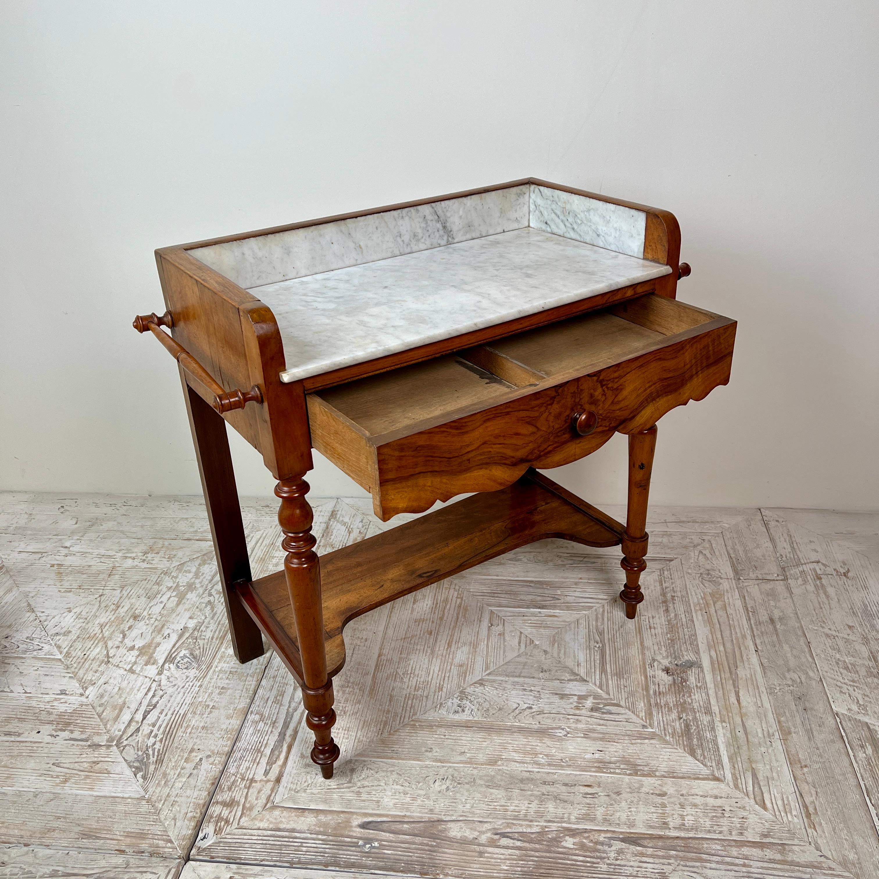 C19th French Walnut And Marble Washstand Vanity Or Hall Table For Sale 1