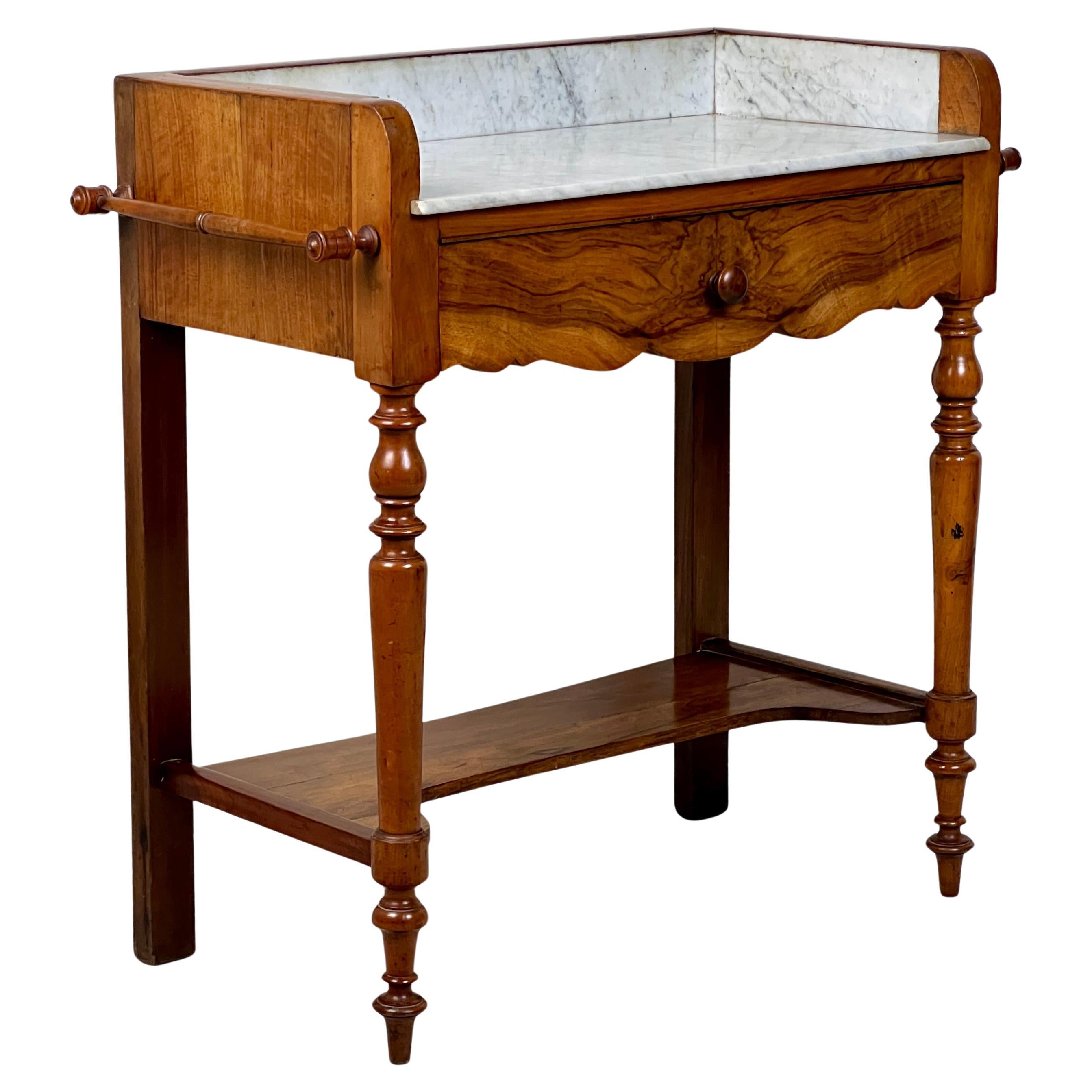 C19th French Walnut And Marble Washstand Vanity Or Hall Table