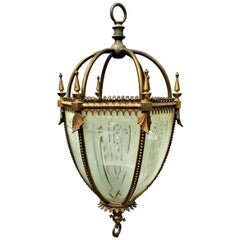 19th Century Gilt Brass Hexagonal Lantern of Pendant Design