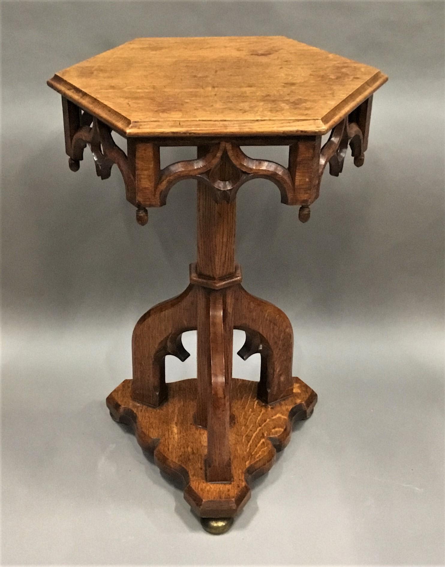 Hand-Carved 19th Century Gothic Oak Occasional Table For Sale