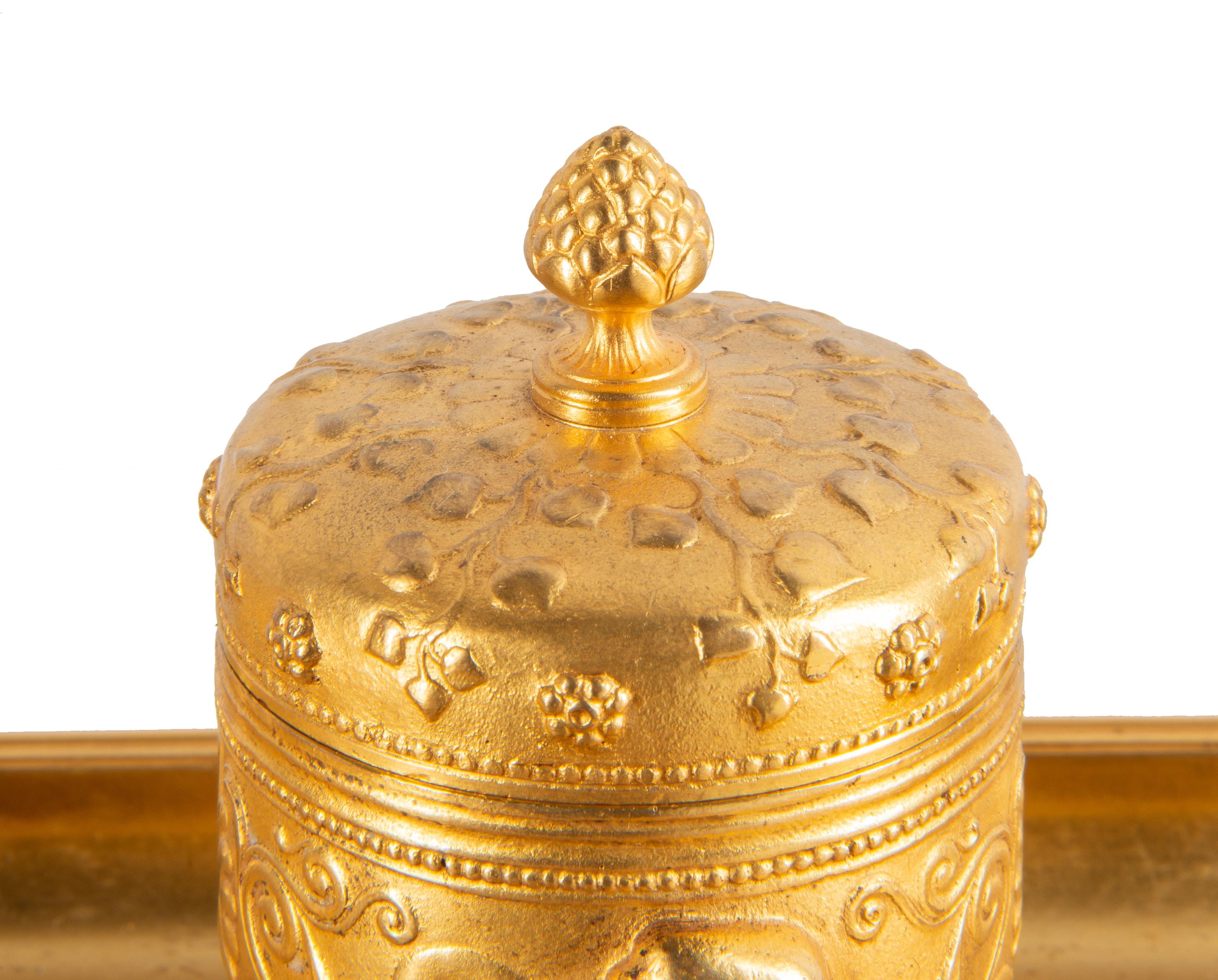 Gilt 19th Century Grand Tour Influenced Gilded Ormolu Ink Well, Stamped, Barbedienne For Sale