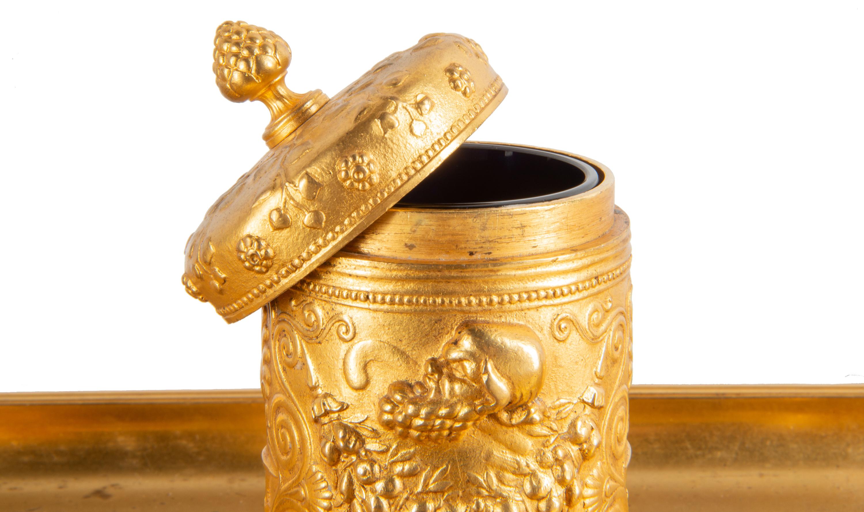 19th Century Grand Tour Influenced Gilded Ormolu Ink Well, Stamped, Barbedienne For Sale 1
