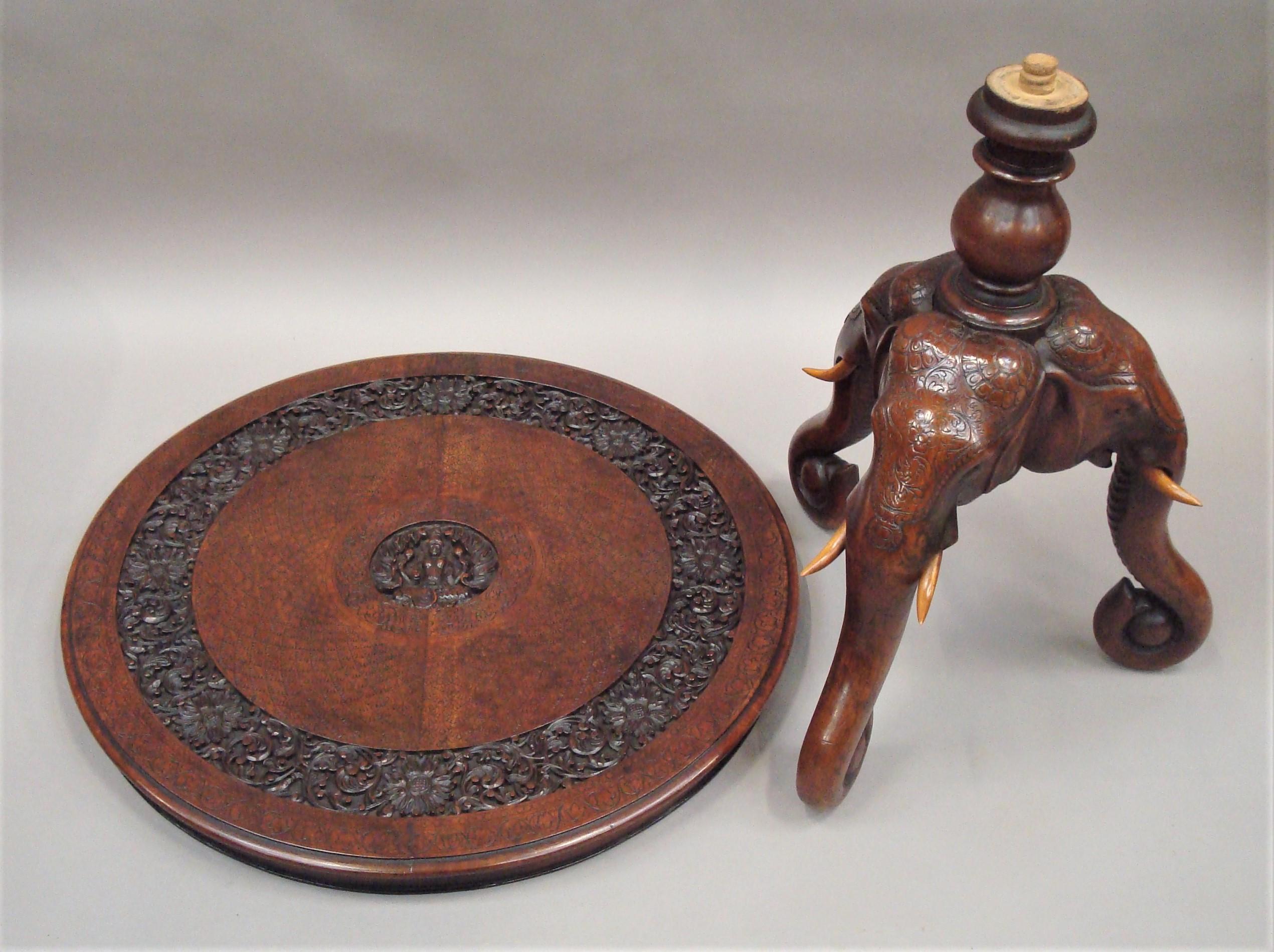 C19th Indian Carved Teak Elephant Table For Sale 9