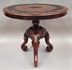 C19th Indian Carved Teak Elephant Table