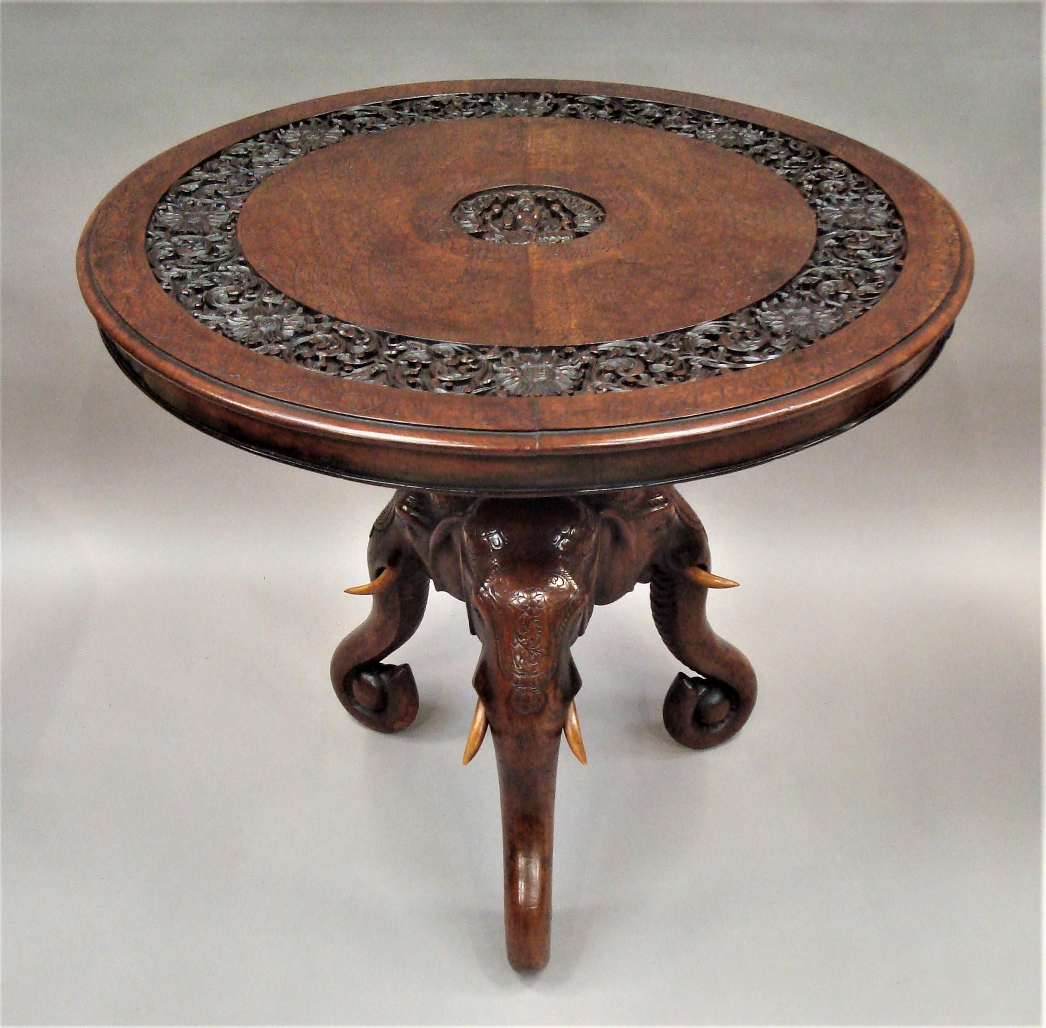 Hand-Carved C19th Indian Carved Teak Elephant Table For Sale