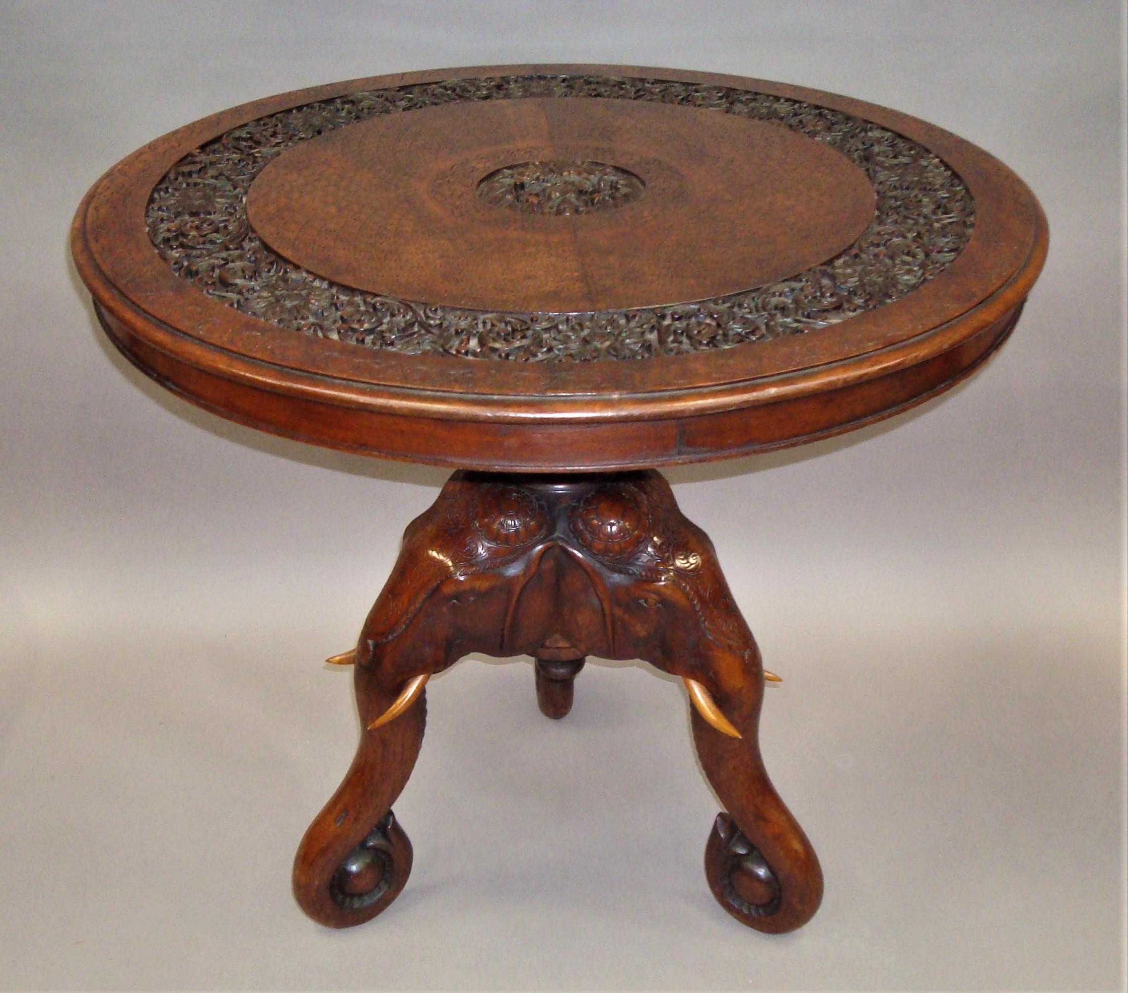 19th Century C19th Indian Carved Teak Elephant Table For Sale