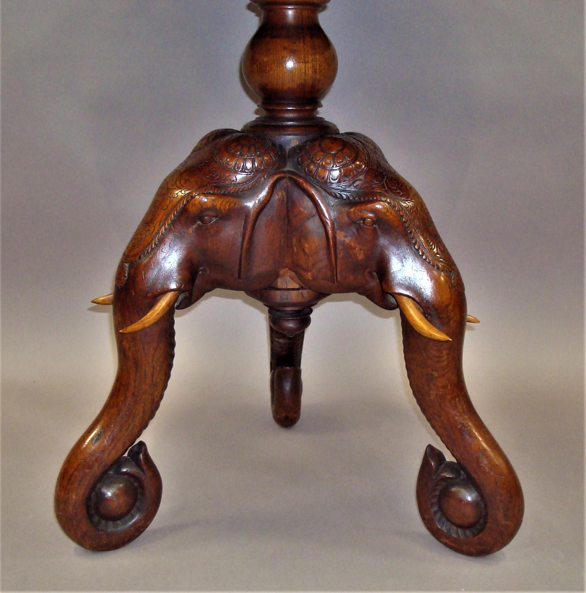 C19th Indian Carved Teak Elephant Table For Sale 1