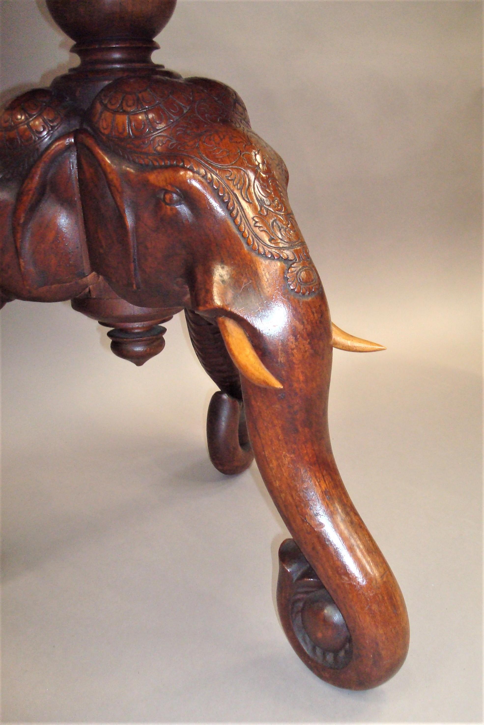 C19th Indian Carved Teak Elephant Table For Sale 2