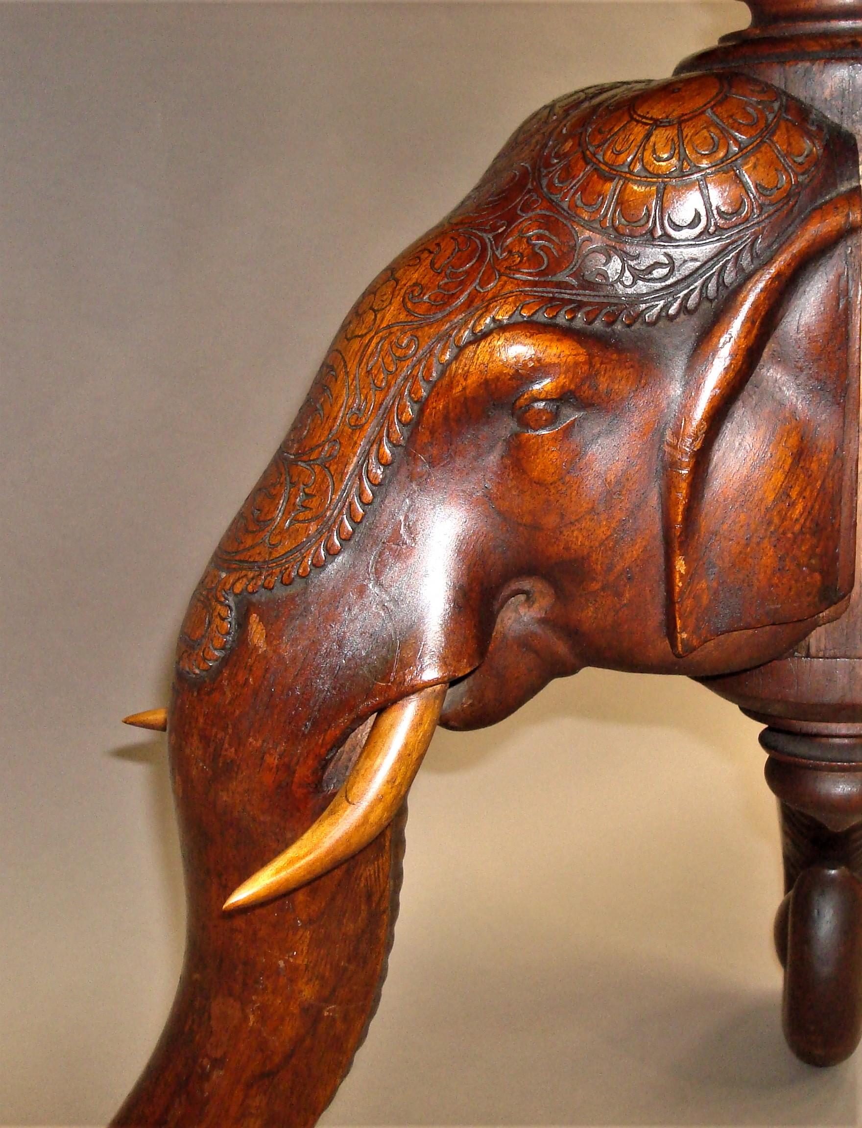 C19th Indian Carved Teak Elephant Table For Sale 3