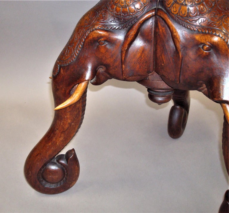 C19th Indian Carved Teak Elephant Table For Sale at 1stDibs