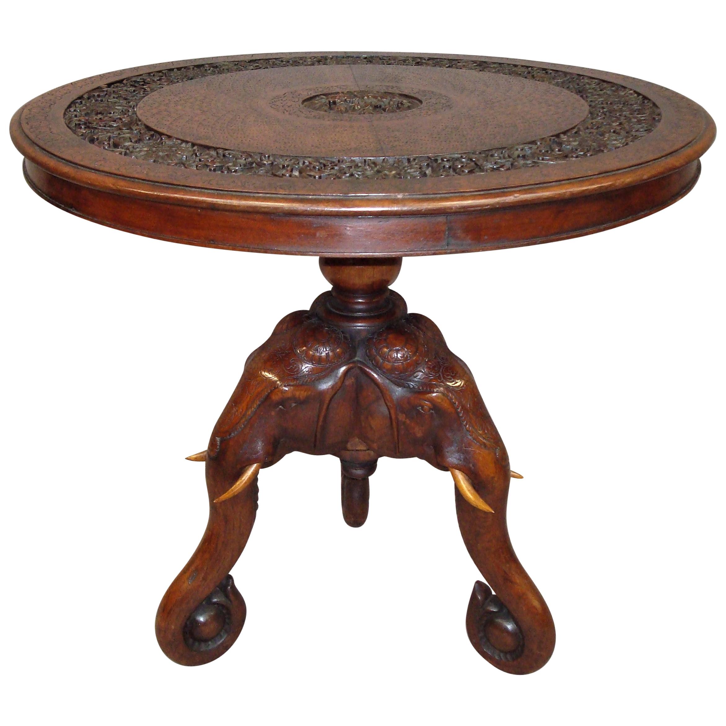 C19th Indian Carved Teak Elephant Table For Sale