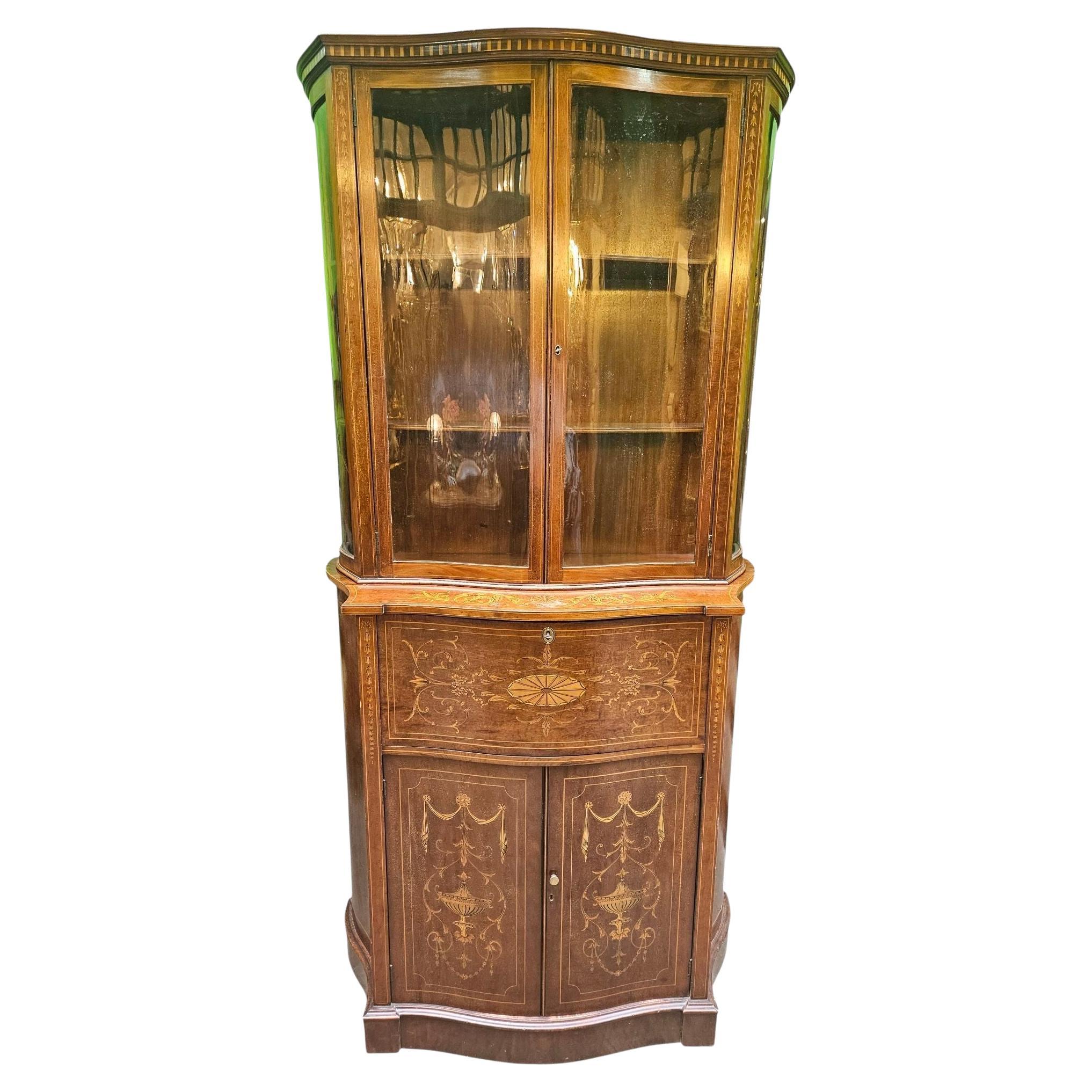 C19th Inlaid Mahogany Secretaire Bookcase