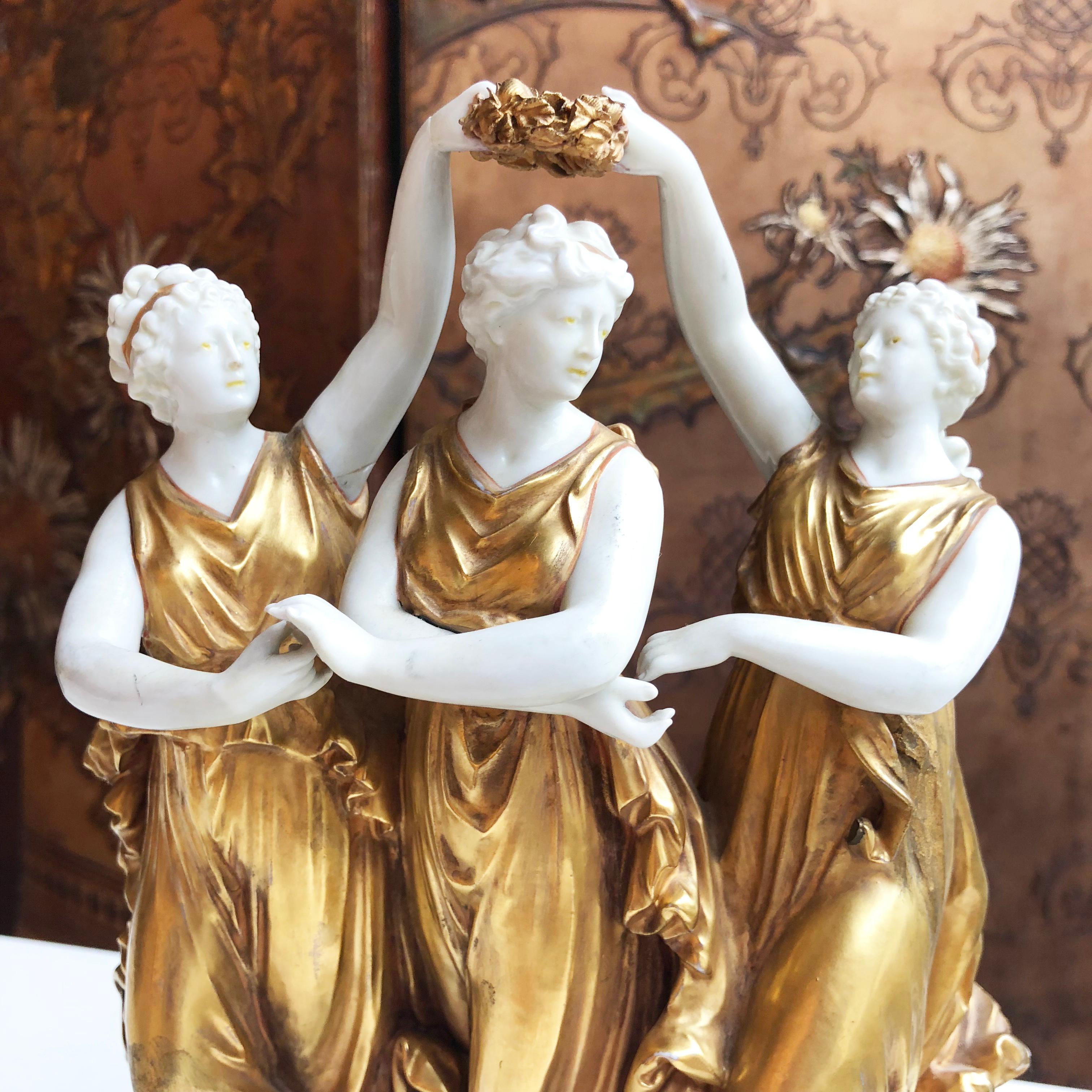 C19th Italian Porcelain Statue of Three Dancing Ladies In Good Condition For Sale In London, GB