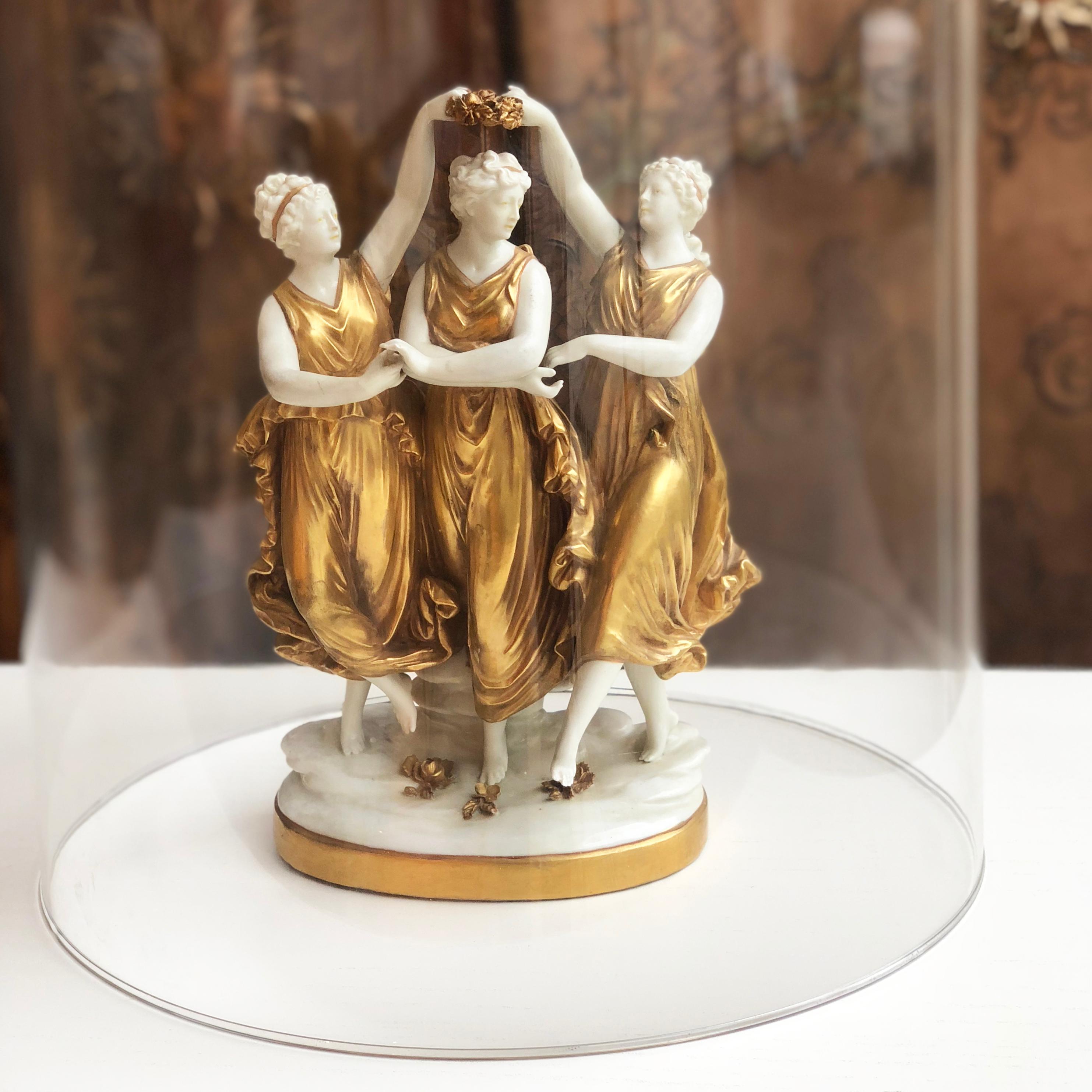 19th Century C19th Italian Porcelain Statue of Three Dancing Ladies For Sale