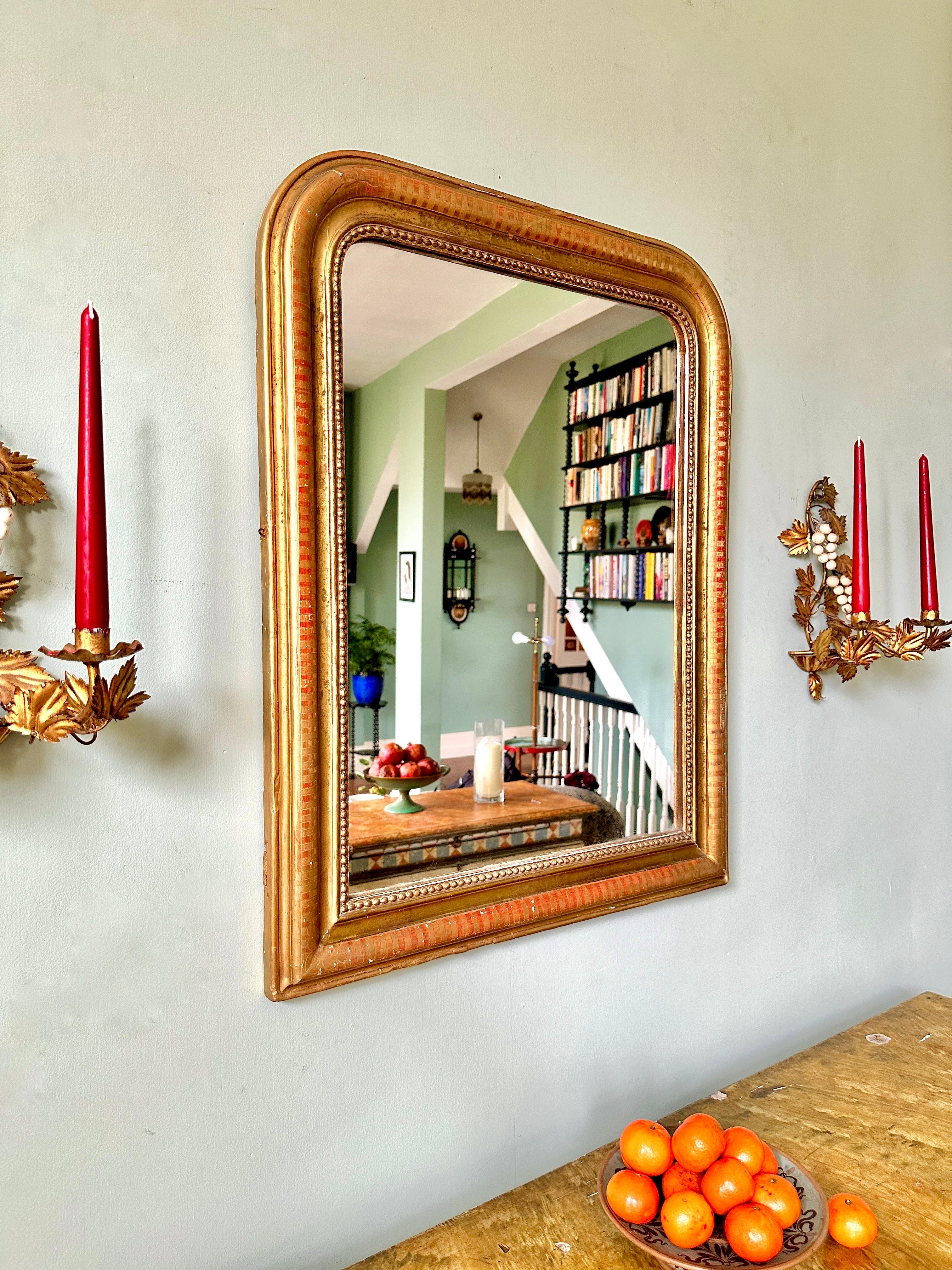 French C19th Louis Philippe Gilt Arch Top Wall Mirror For Sale