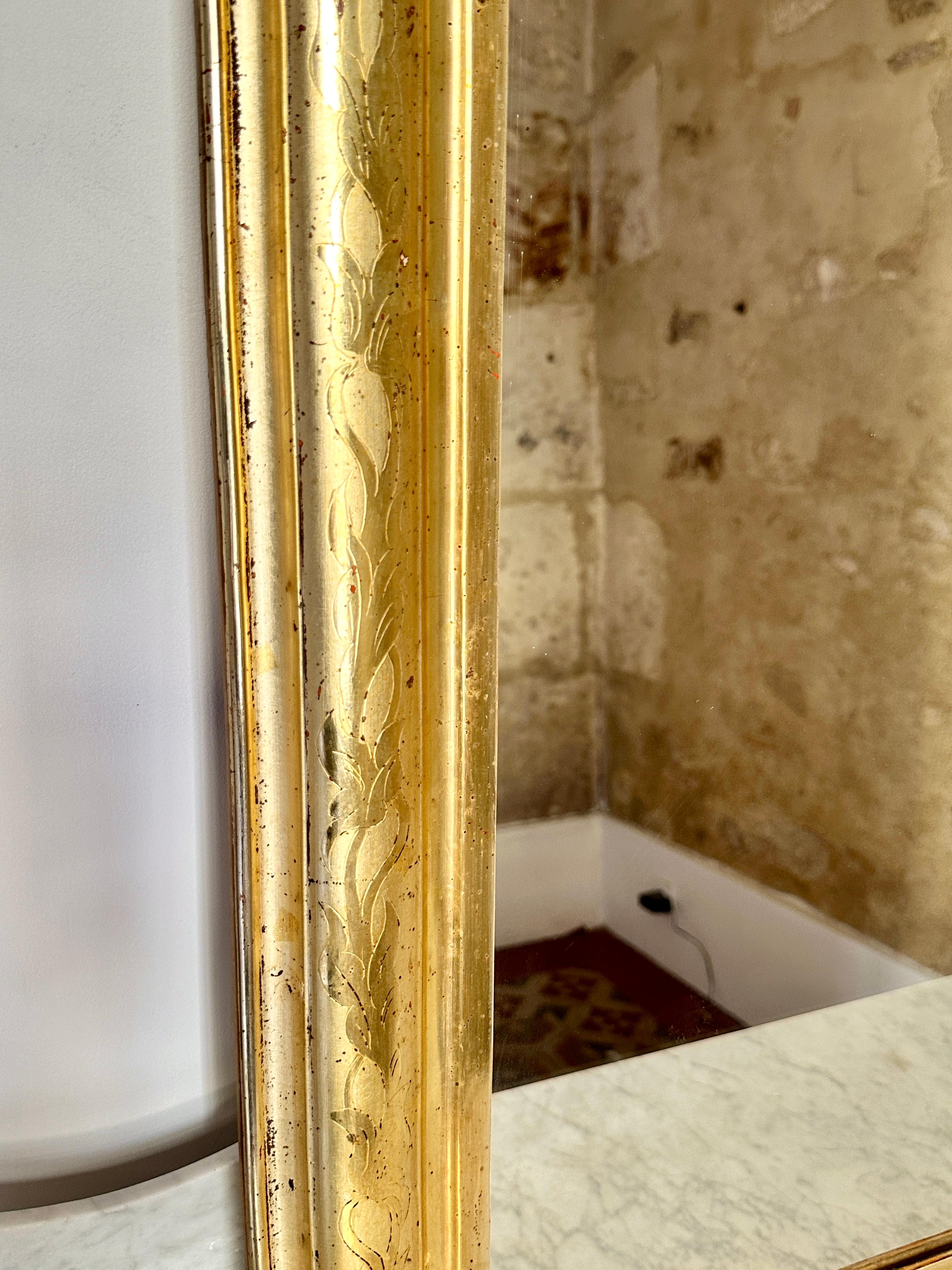 Etched C19th Louis Philippe Gilt Archtop Mirror For Sale