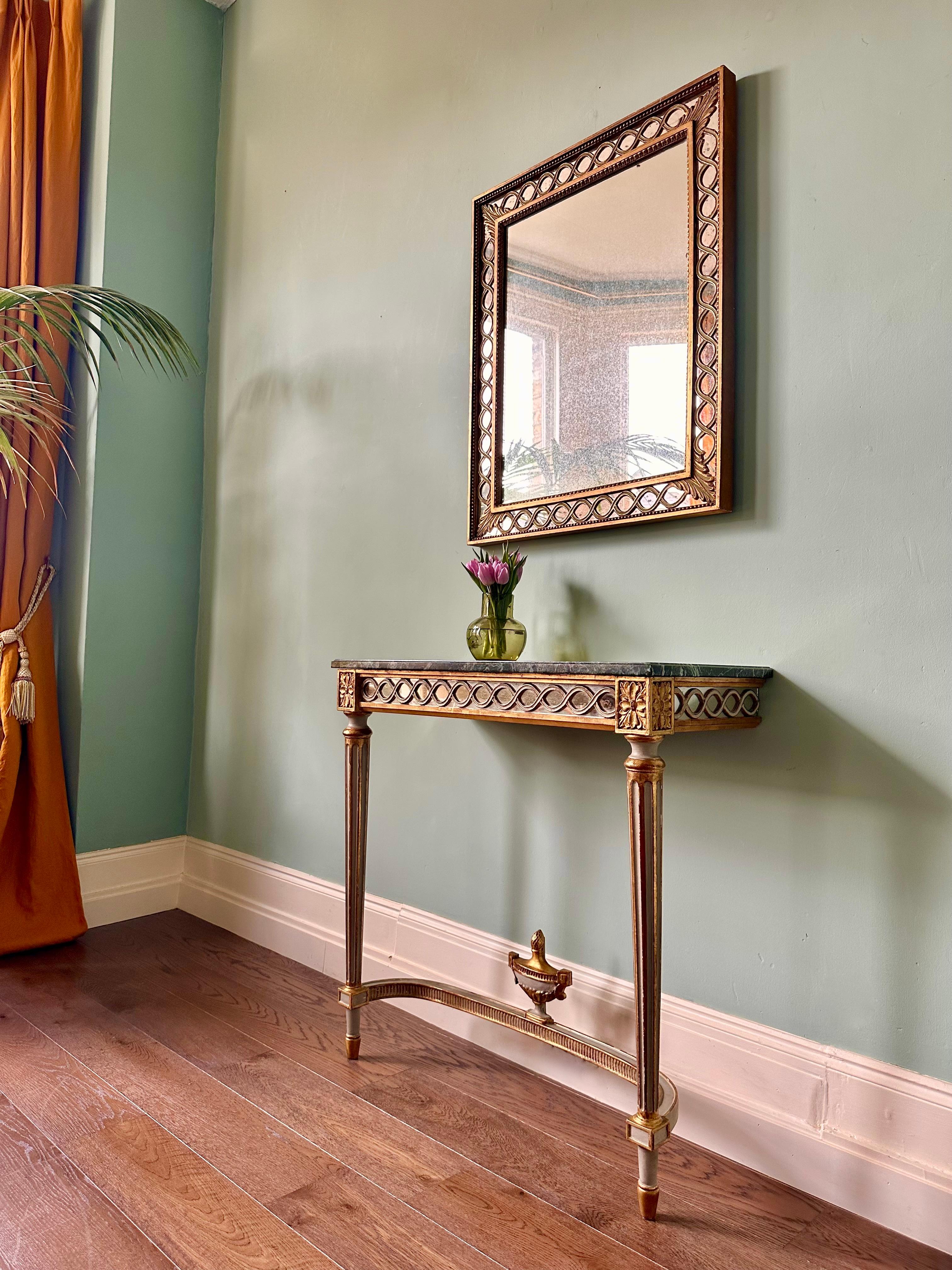 Hand-Carved C19th Louis XVI Style Console And Matching Mercury Mirror For Sale