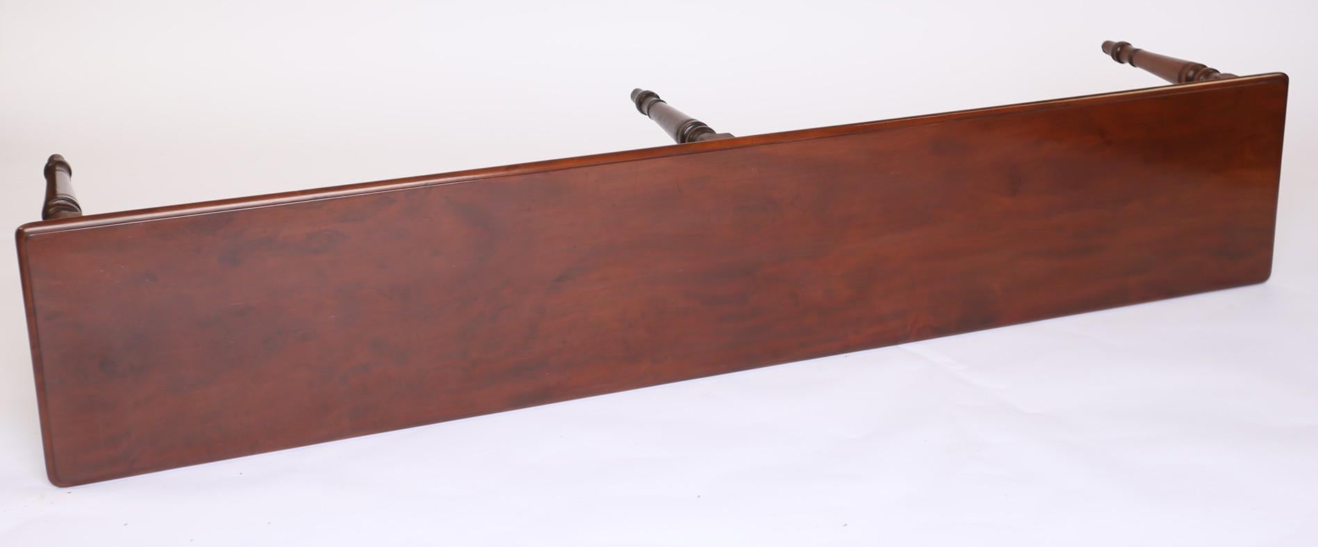 C19th Mahogany  6 leg long Hall Bench
Mahogany top with thumb mould on edge,
Plain Mahogany Frieze
6 turned tapering legs, 
[Behind legs signs of wear ]
Recent waxed & polish
