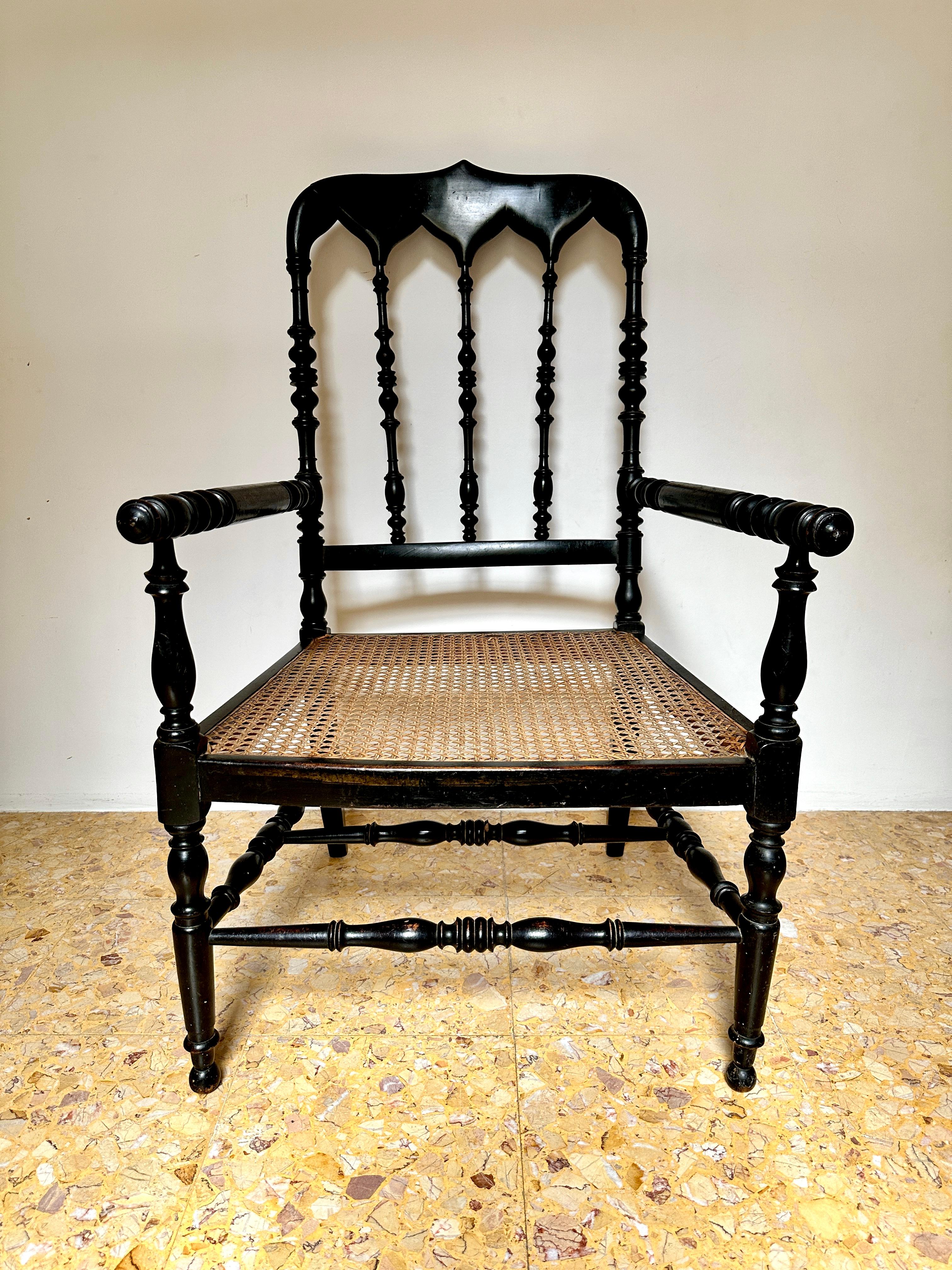 French C19th Napoleon III Ebonised Cane Seat Armchairs (Sold Separately, Four Available For Sale