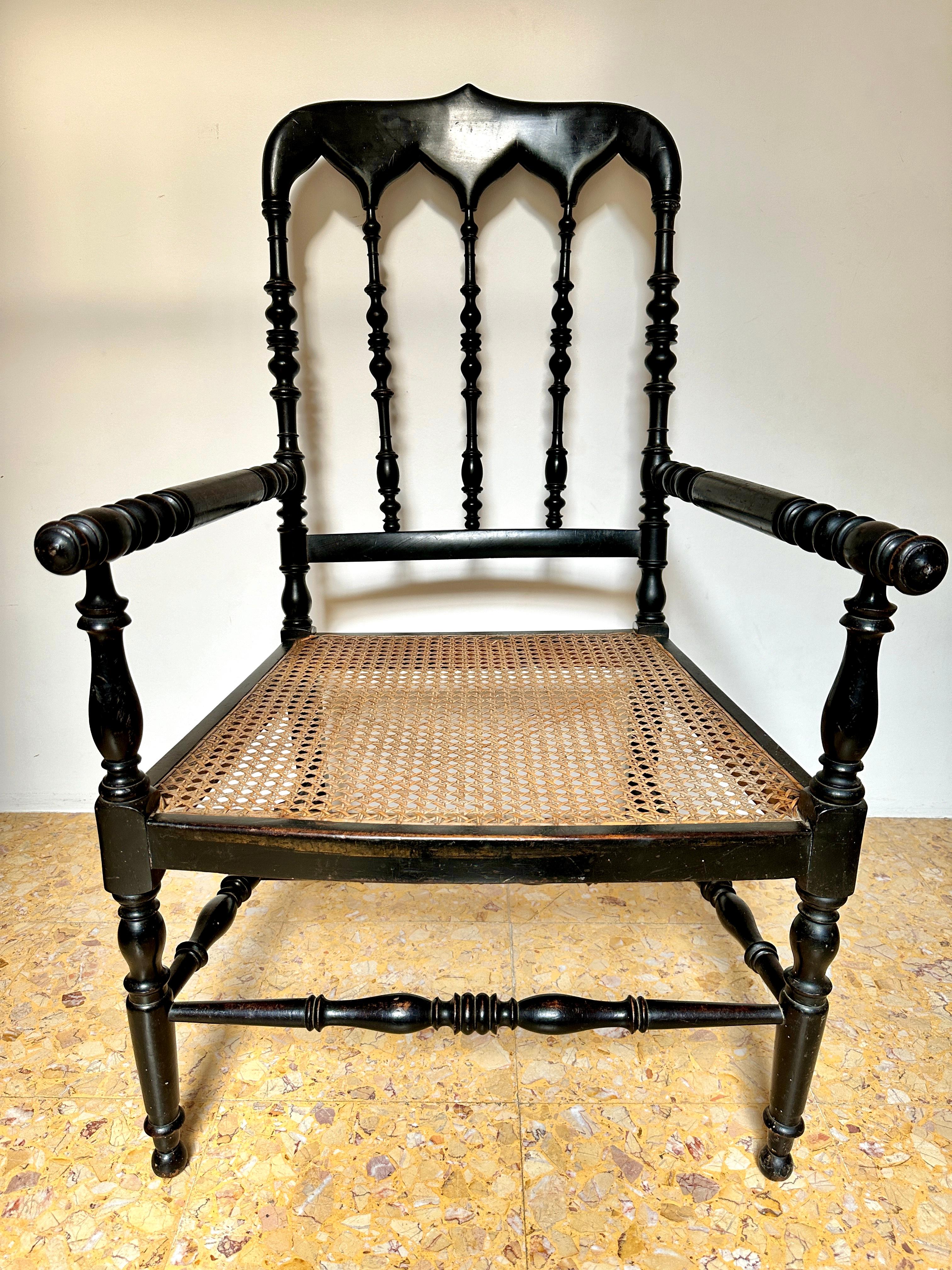 C19th Napoleon III Ebonised Cane Seat Armchairs (Sold Separately, Four Available In Good Condition For Sale In London, GB
