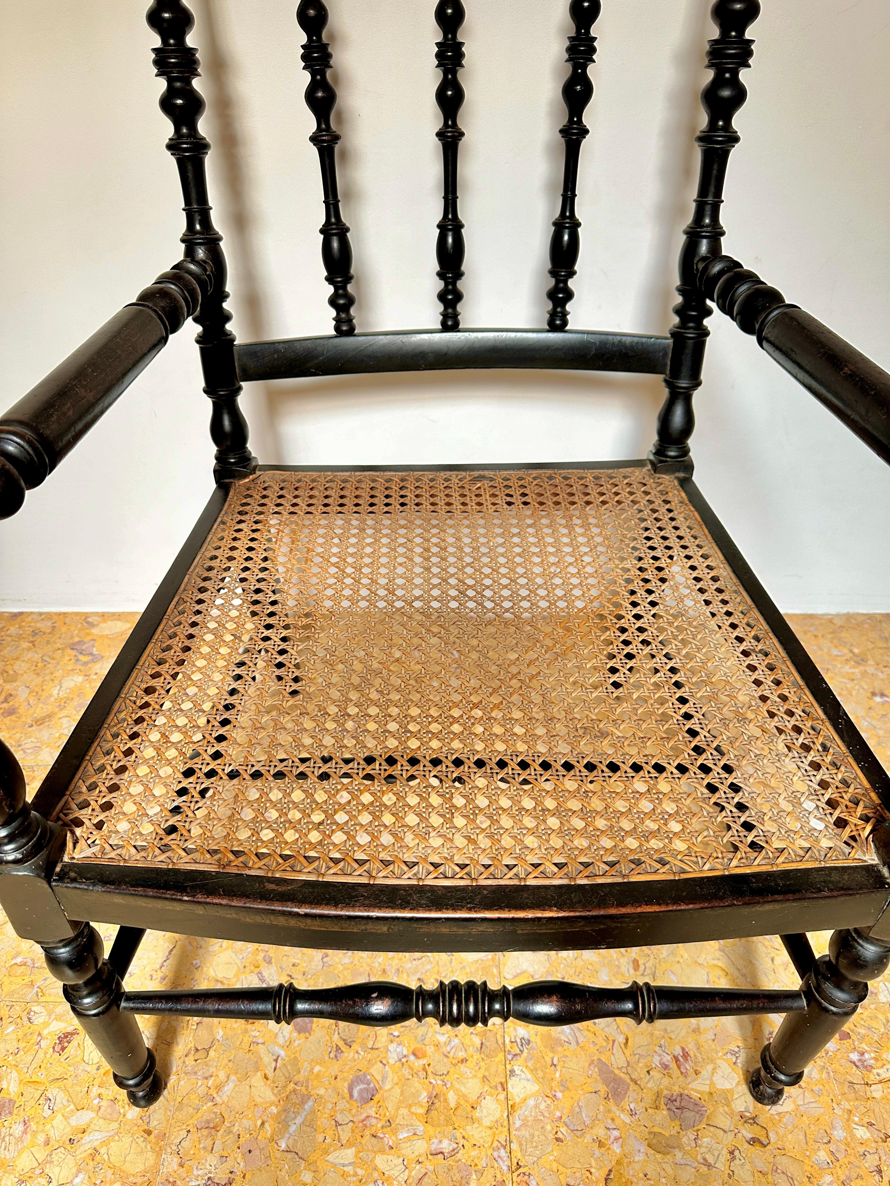Late 19th Century C19th Napoleon III Ebonised Cane Seat Armchairs (Sold Separately, Four Available For Sale