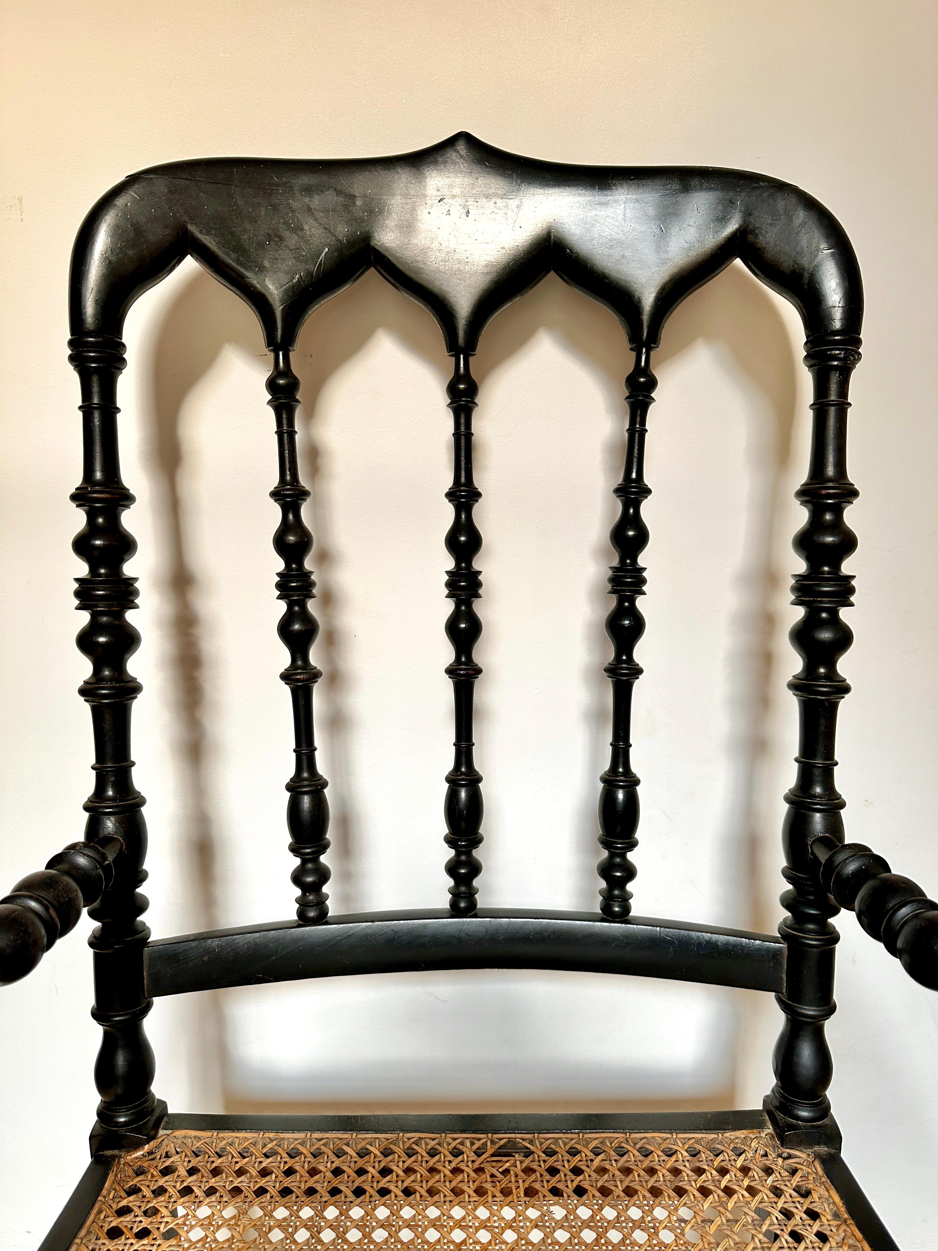 C19th Napoleon III Ebonised Cane Seat Armchairs (Sold Separately, Four Available For Sale 1