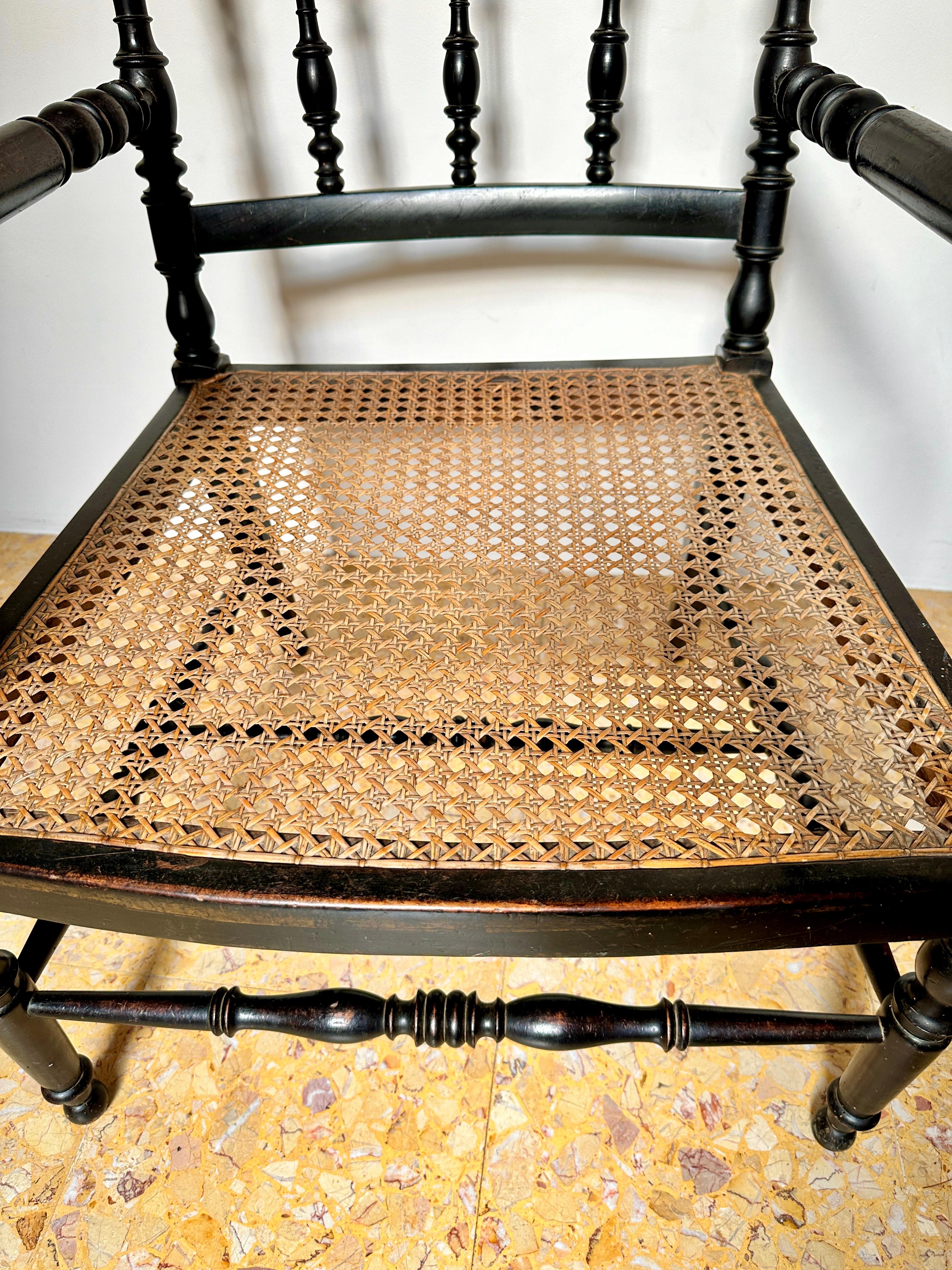 C19th Napoleon III Ebonised Cane Seat Armchairs (Sold Separately, Four Available For Sale 3