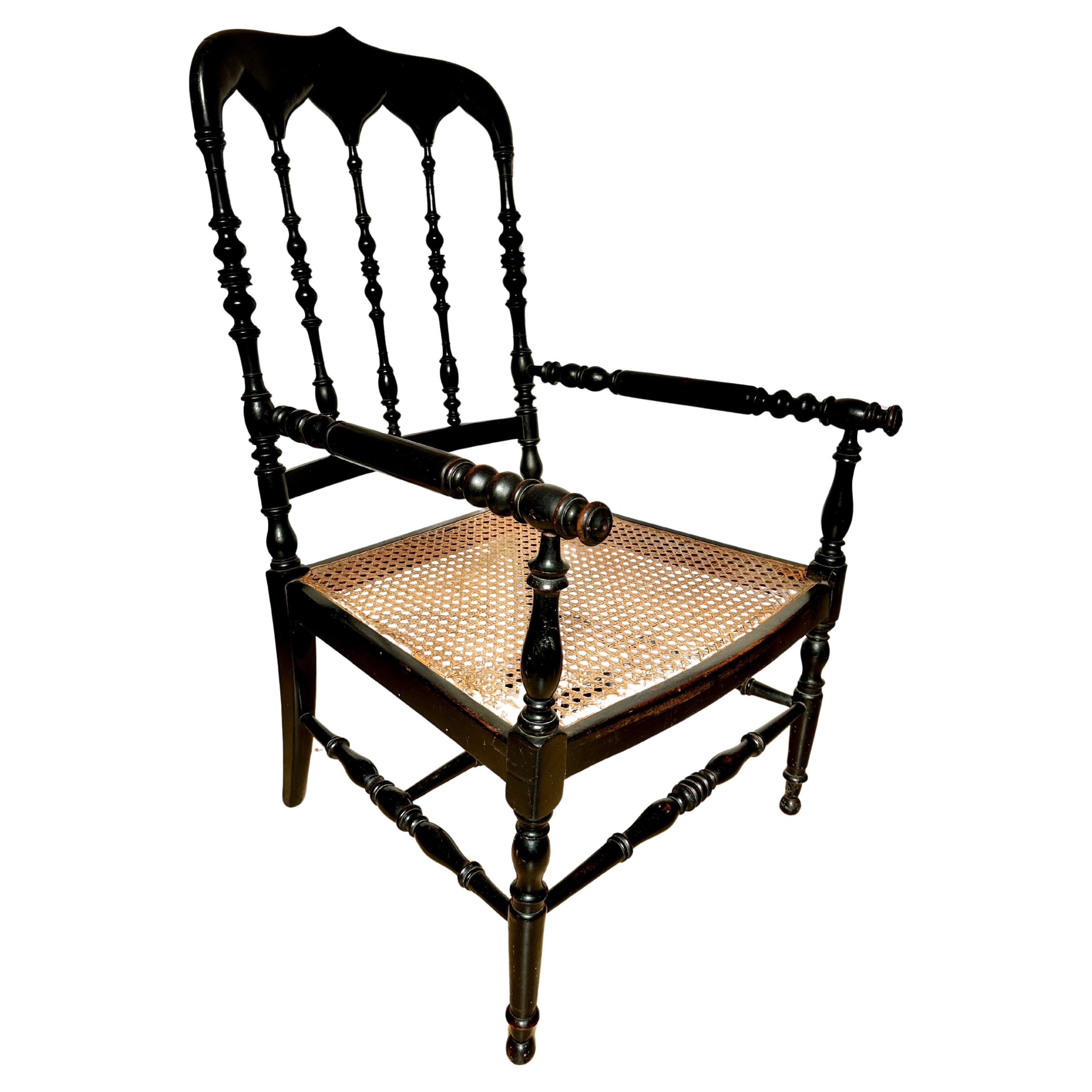 C19th Napoleon III Ebonised Cane Seat Armchairs (Sold Separately, Four Available For Sale