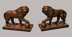 Pair of Carved Medici Lions, of Monumental Proportions, 19th Century