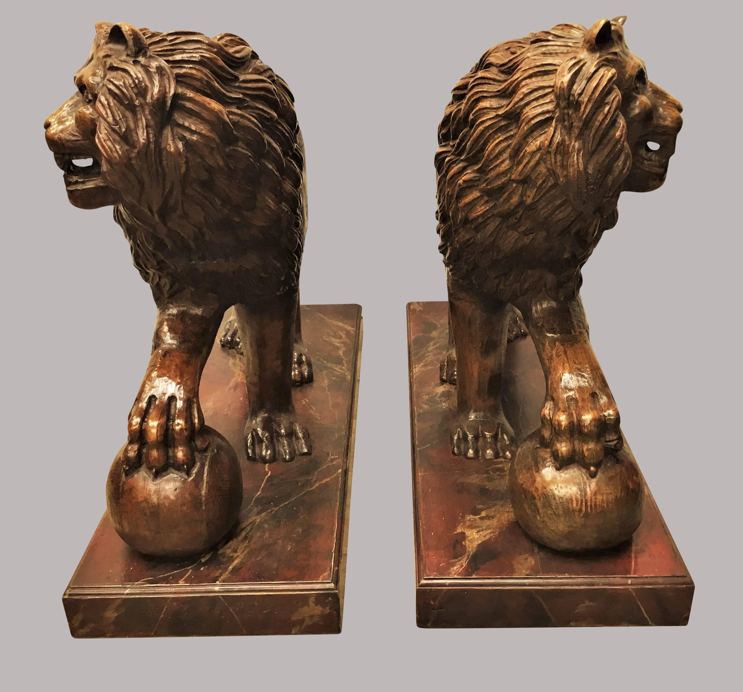 Italian Pair of Carved Medici Lions, of Monumental Proportions, 19th Century For Sale