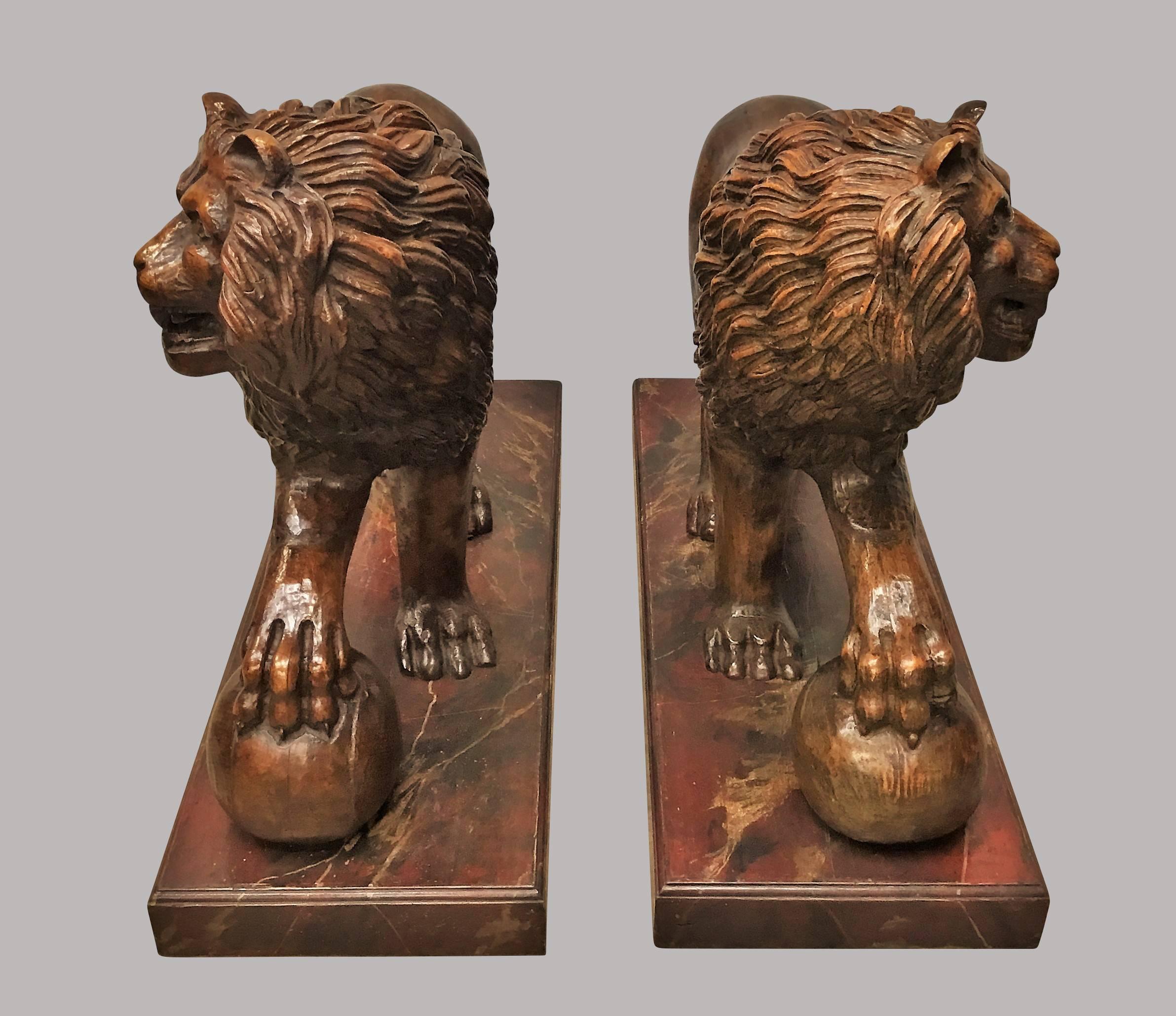 Pair of Carved Medici Lions, of Monumental Proportions, 19th Century In Excellent Condition For Sale In Moreton-in-Marsh, Gloucestershire