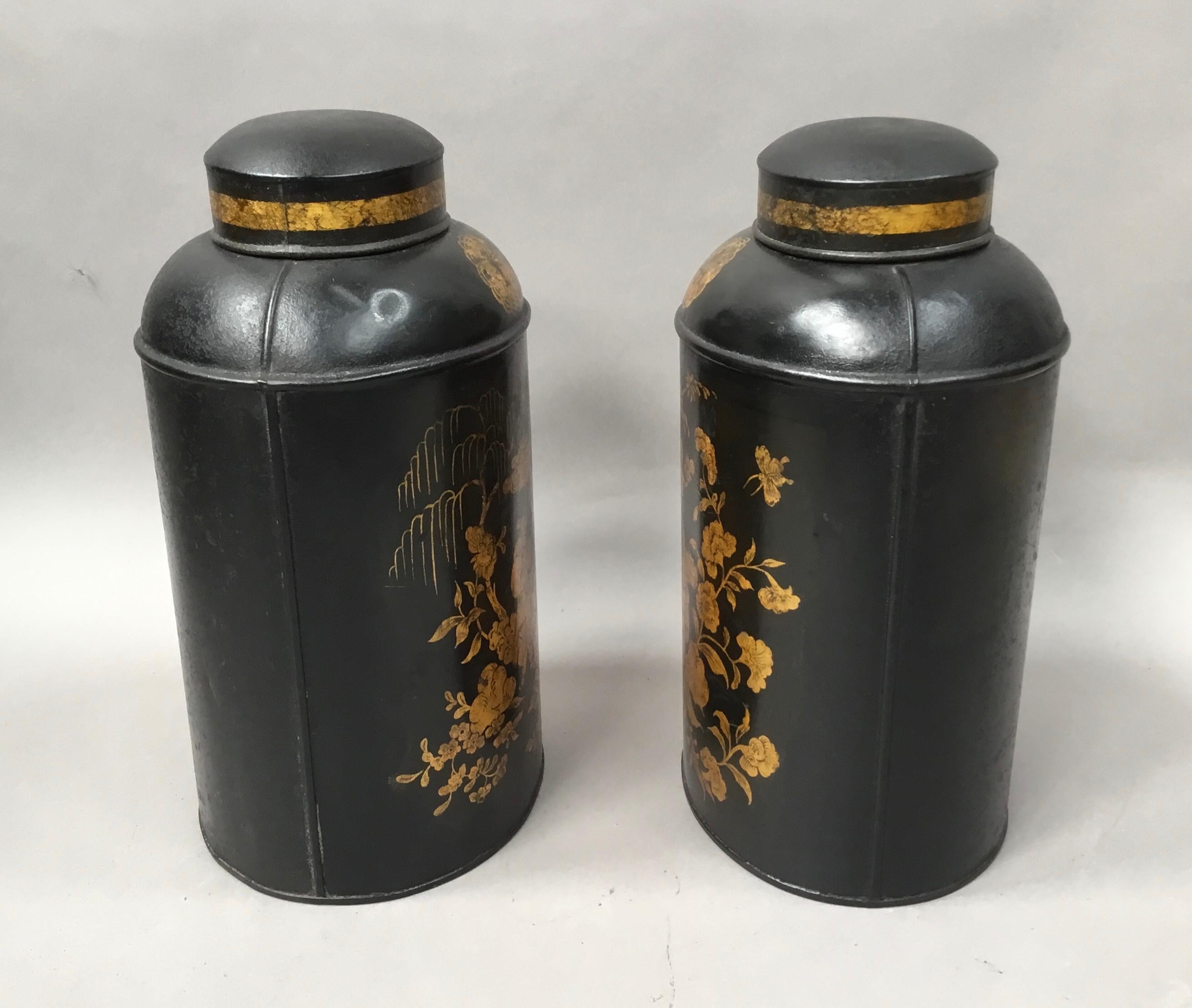 19th Century Pair of Chinoiserie Lacquered Tole Tea Canisters by John Bartlett For Sale 5