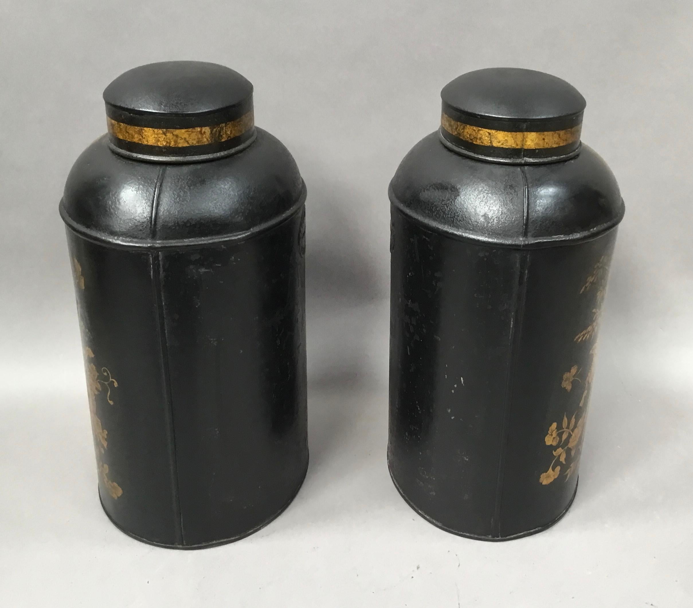 19th Century Pair of Chinoiserie Lacquered Tole Tea Canisters by John Bartlett For Sale 6