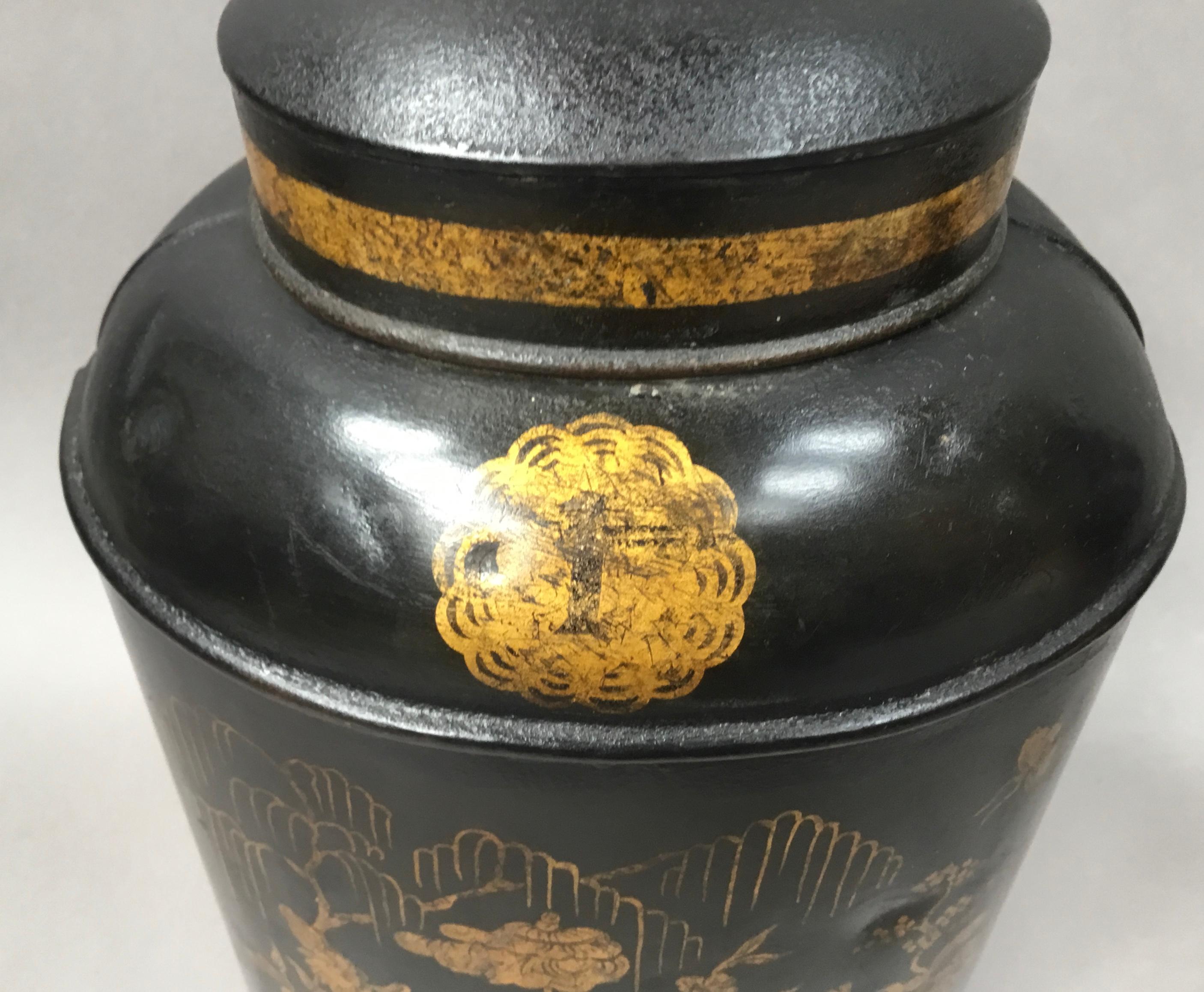 19th Century Pair of Chinoiserie Lacquered Tole Tea Canisters by John Bartlett For Sale 9
