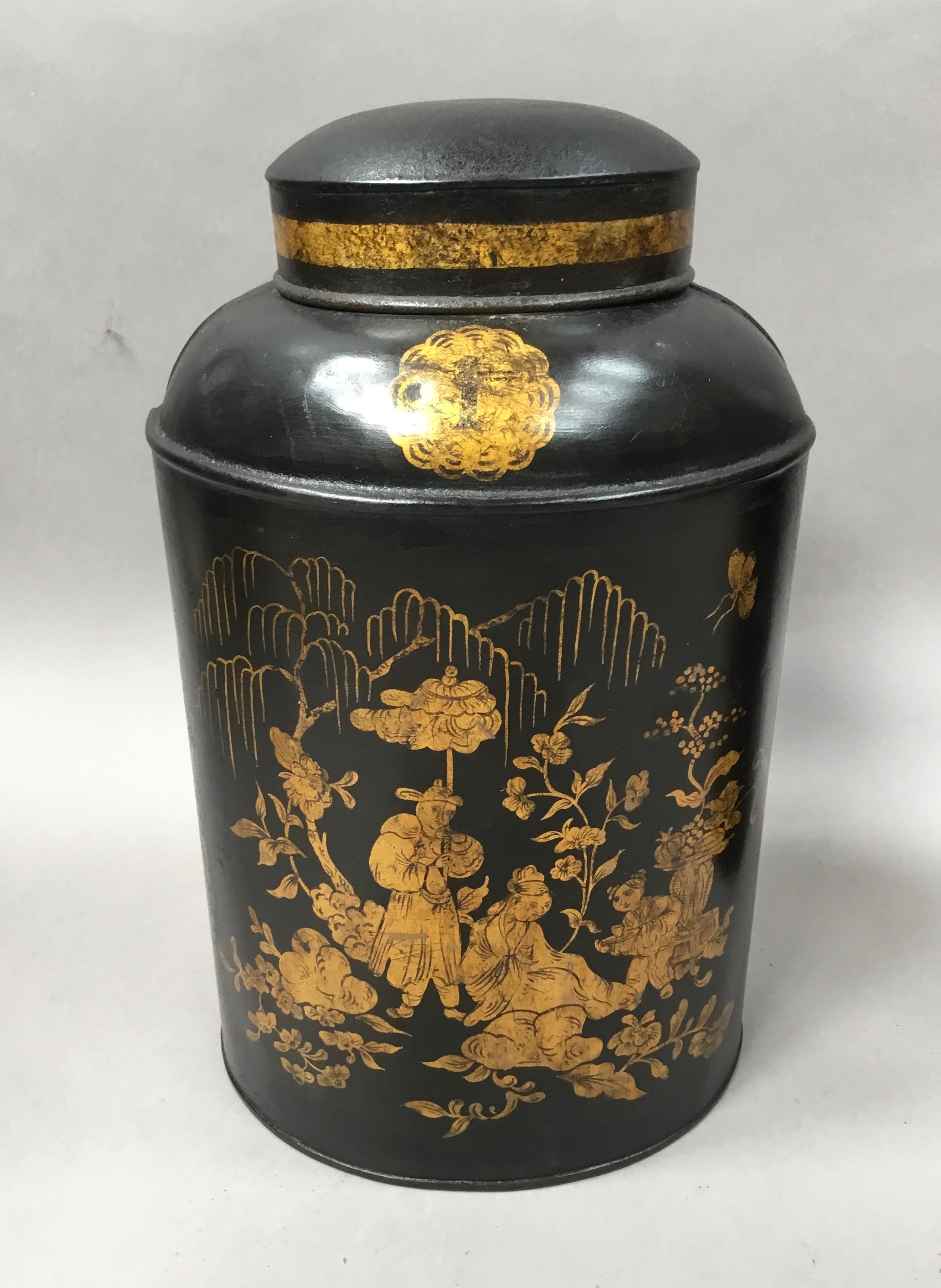 Painted 19th Century Pair of Chinoiserie Lacquered Tole Tea Canisters by John Bartlett For Sale