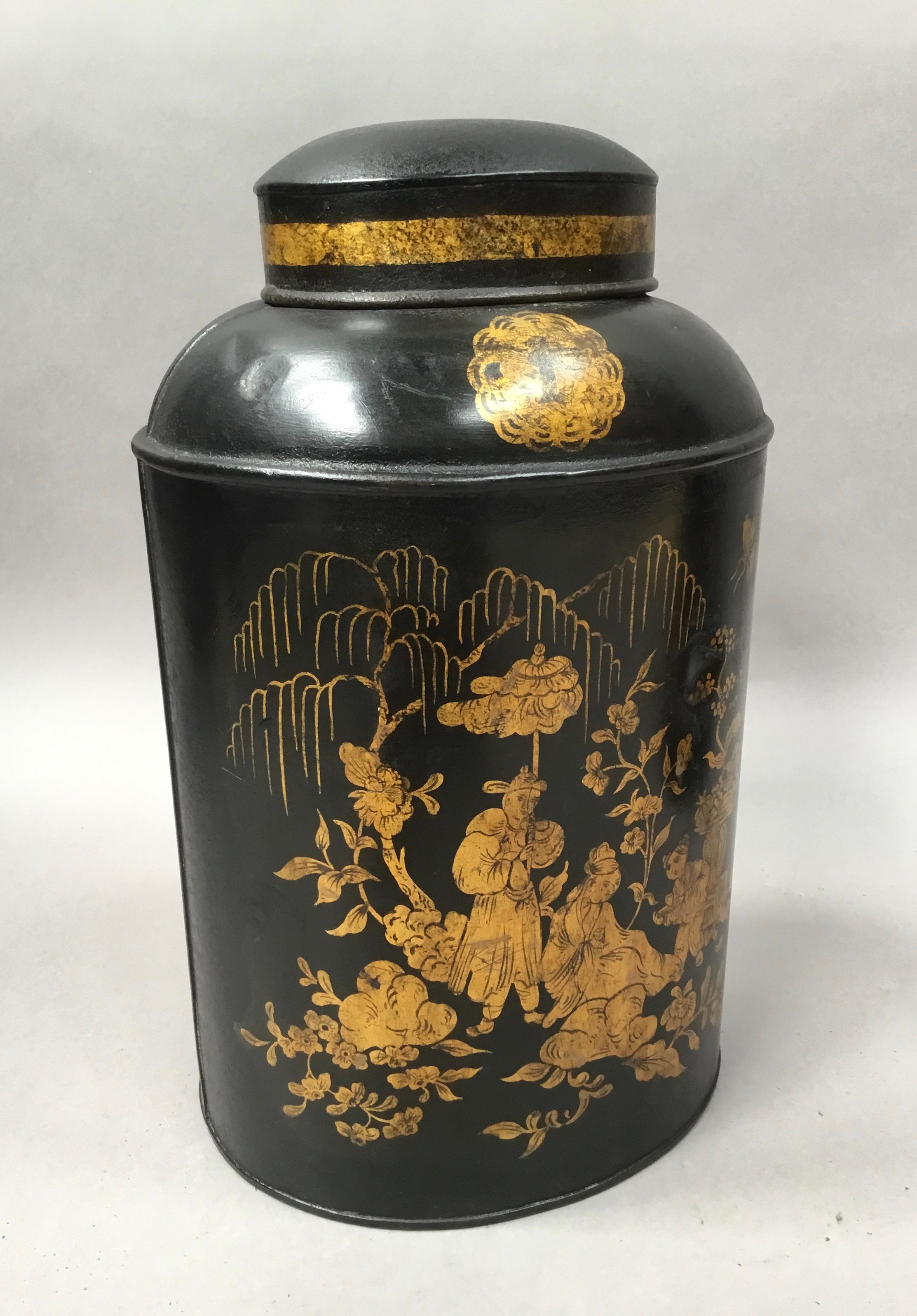 19th Century Pair of Chinoiserie Lacquered Tole Tea Canisters by John Bartlett For Sale 2