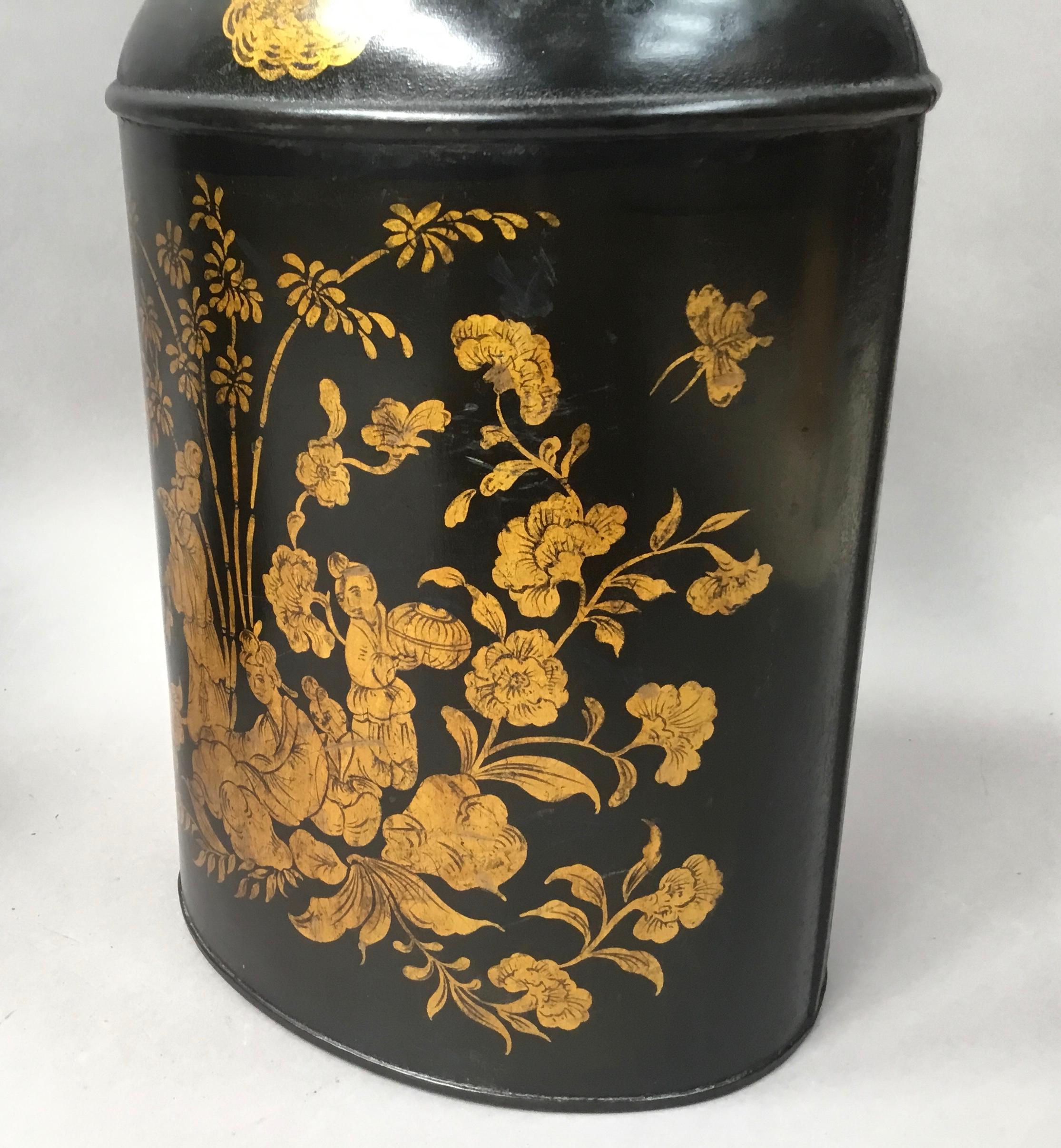 19th Century Pair of Chinoiserie Lacquered Tole Tea Canisters by John Bartlett For Sale 3