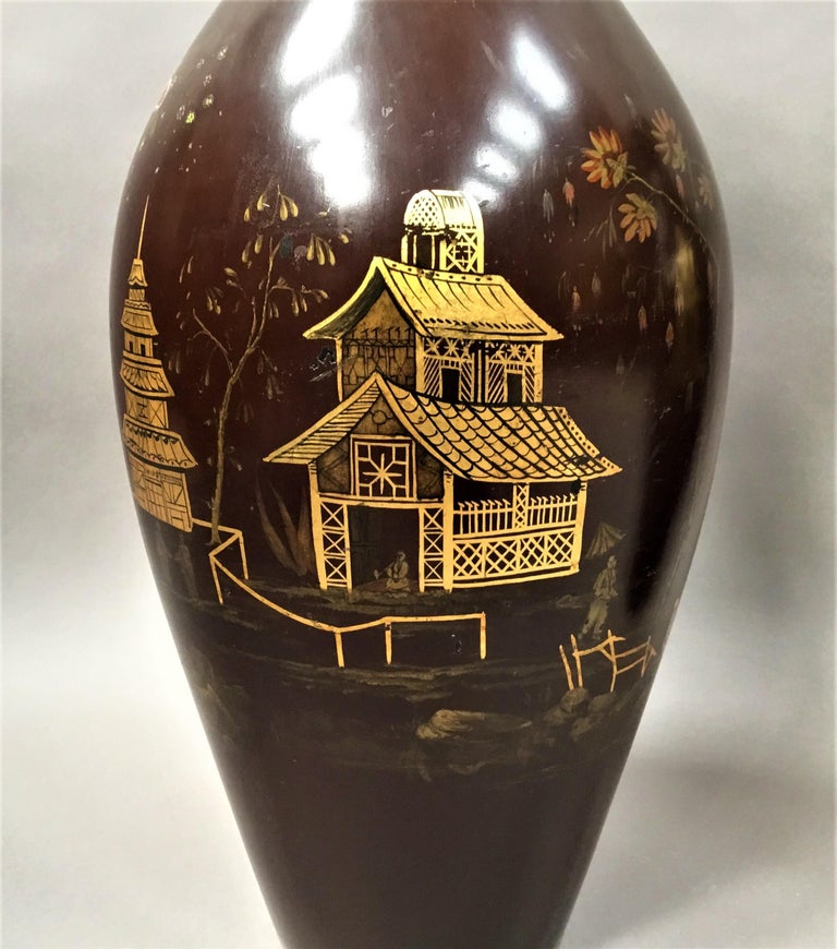 19th Century Pair of Lacquered Papier Mâché Vases by Jennens and