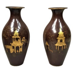 19th Century Pair of Lacquered Papier Mâché Vases by Jennens and Bettridge