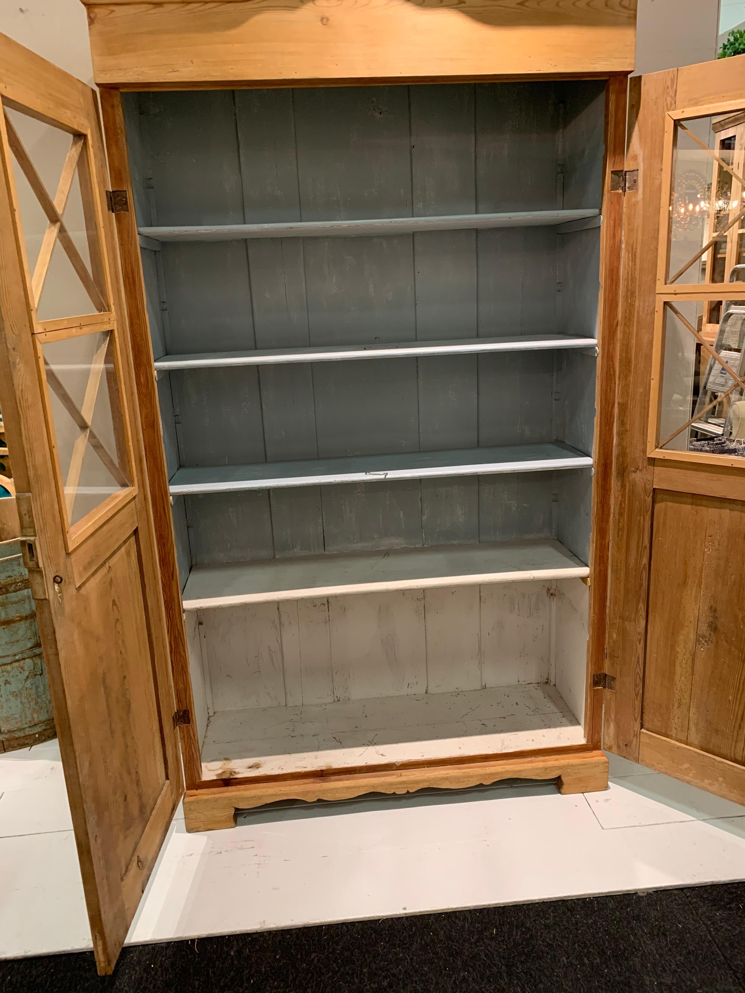 C19th Pine Two Door French Cabinet/Bookcase with Glazed Astragal Detail For Sale 2