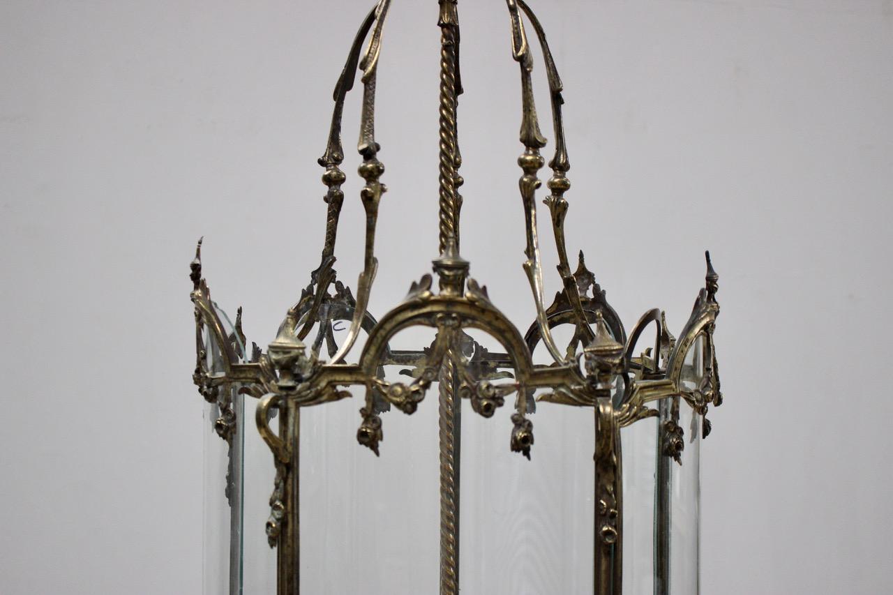 19th Century Polished Bronze Louis XV Revival Hall Lantern For Sale 6