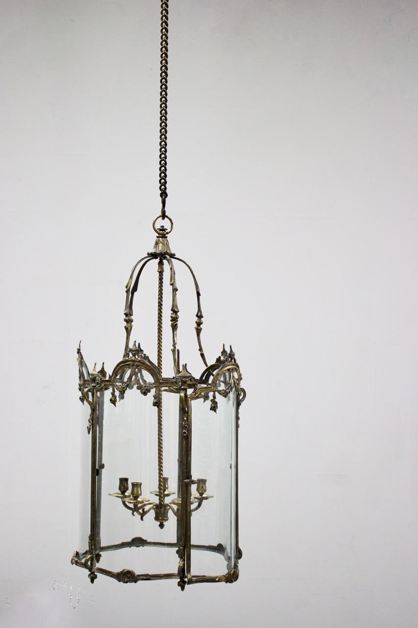 19th Century Polished Bronze Louis XV Revival Hall Lantern For Sale 8