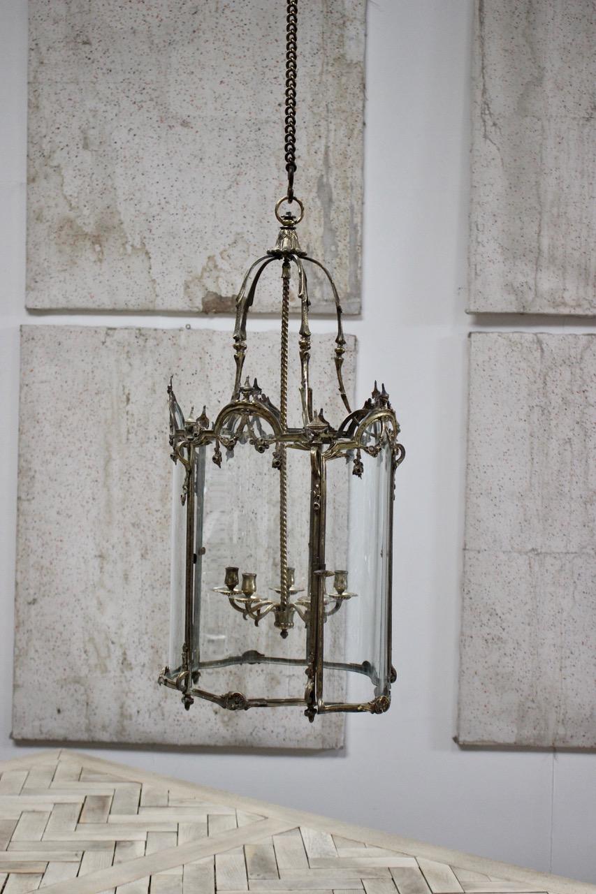 French 19th Century Polished Bronze Louis XV Revival Hall Lantern For Sale
