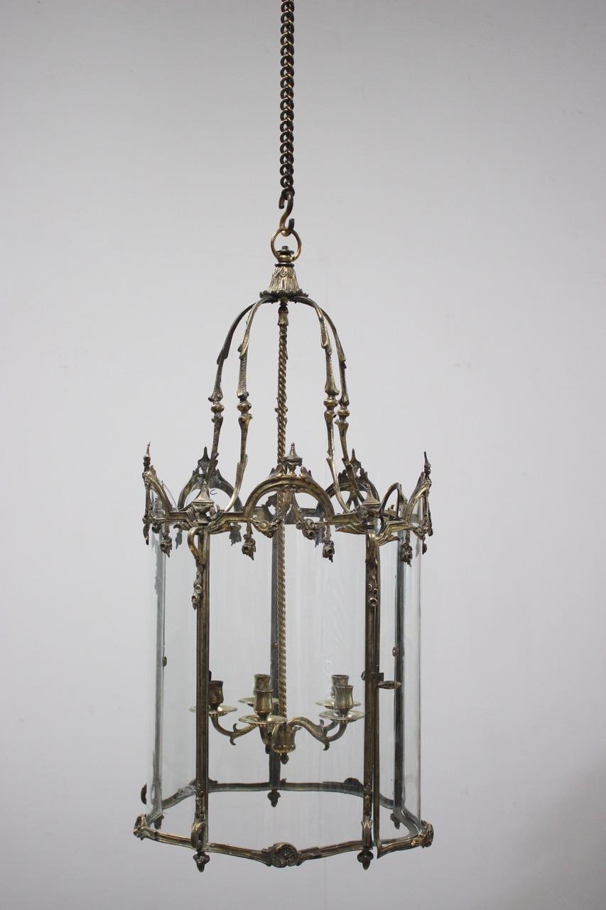 19th Century Polished Bronze Louis XV Revival Hall Lantern In Good Condition For Sale In Gloucestershire, GB