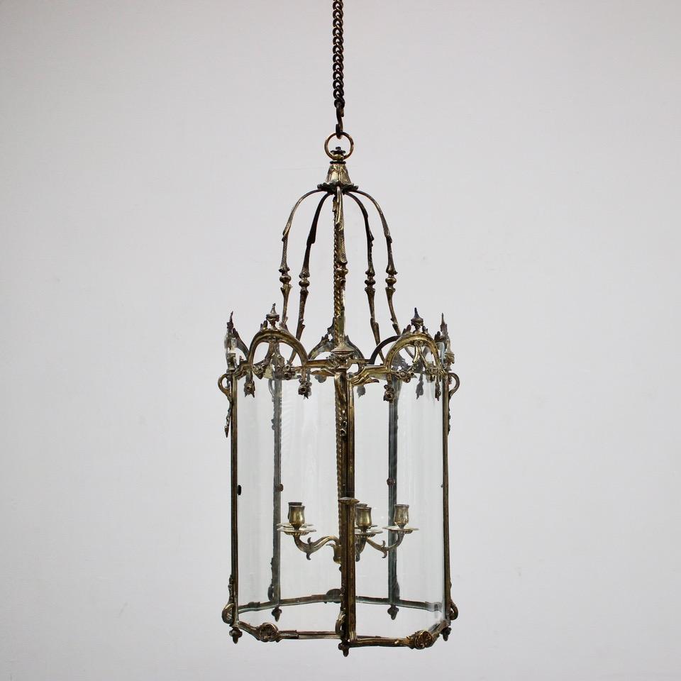 19th Century Polished Bronze Louis XV Revival Hall Lantern For Sale 5